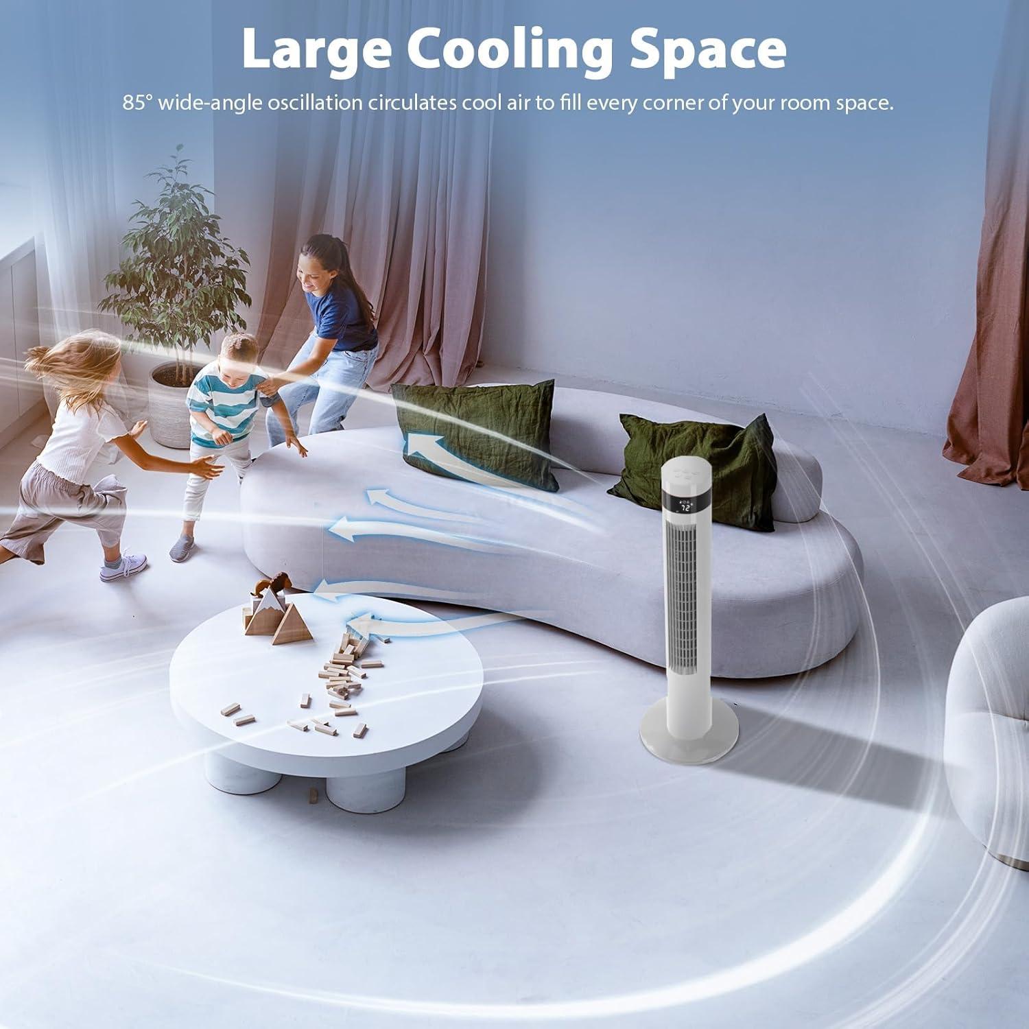 Tower Fan Portable Electric Oscillating Fan Quiet Cooling Remote Control Standing Bladeless Floor Fans 3 Speeds Wind Modes Timer Bedroom Office (36 inch, Black)