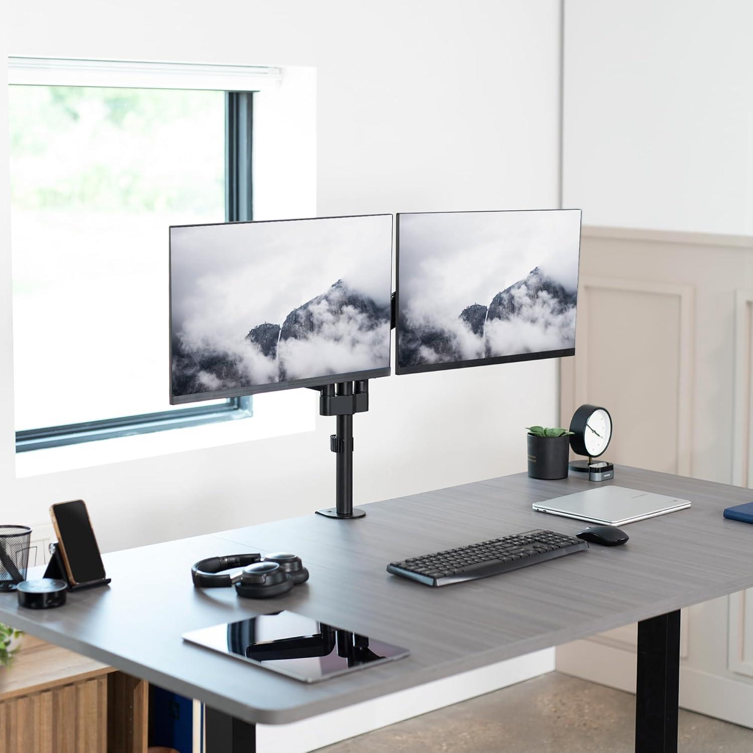 VIVO Dual Monitor Pneumatic Spring Sit-Stand Desk Mount for 2 Screens up to 32"