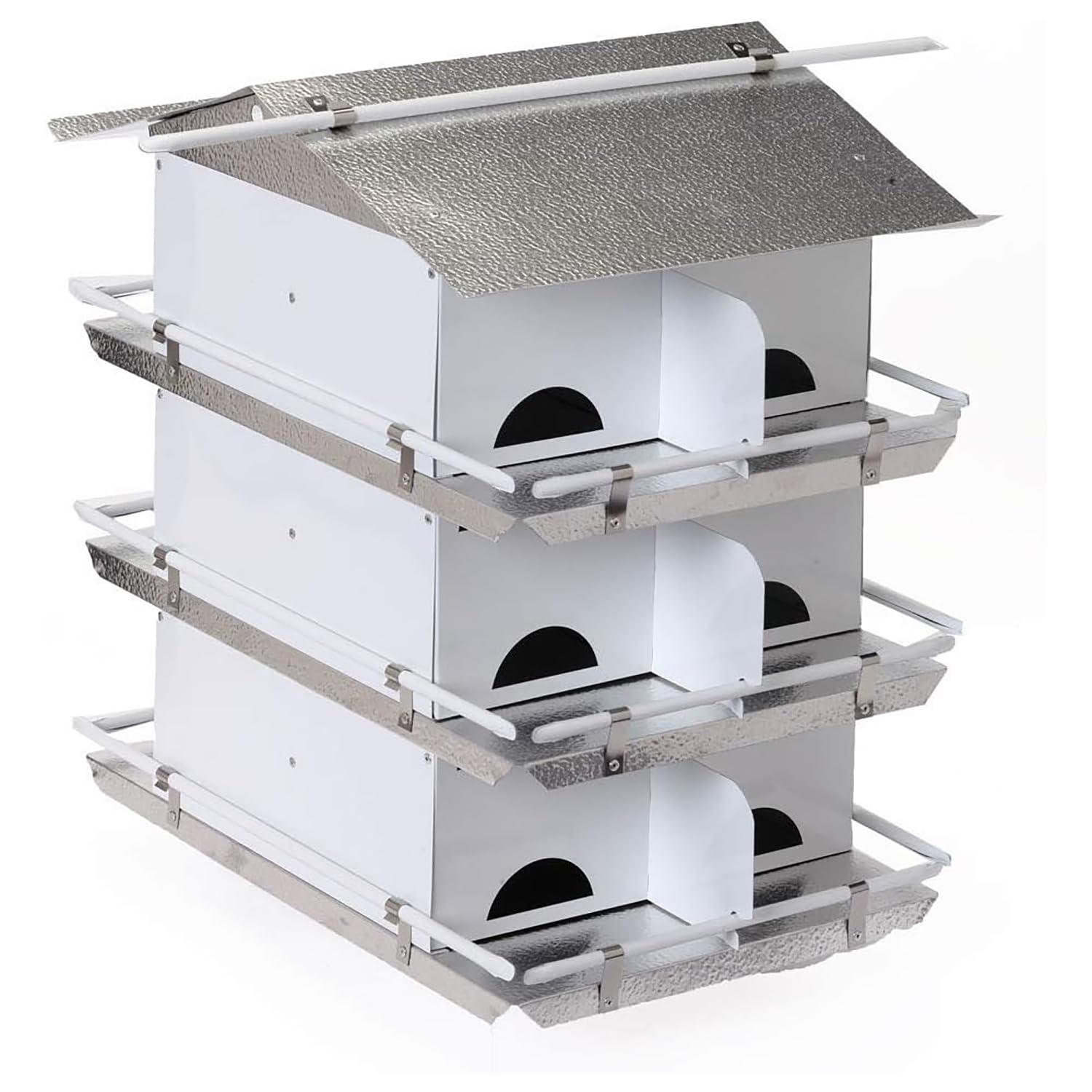 Birds Choice Birds Choice Medium 3-Level, 12-Room Purple Martin Bird House with Starling-Resistant Entrances, White/Grey