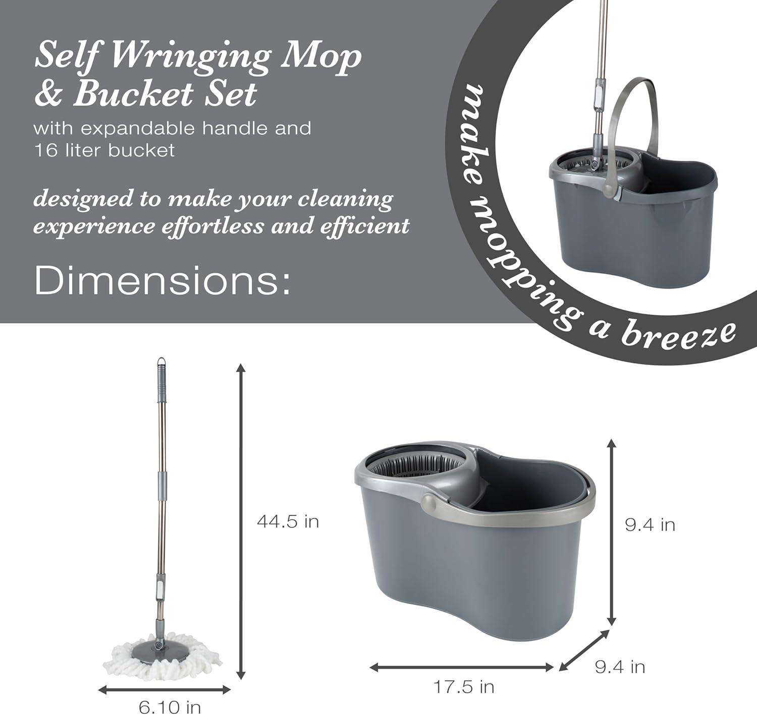 Simplify Gray Microfiber Self Wringing Mop & Bucket Set