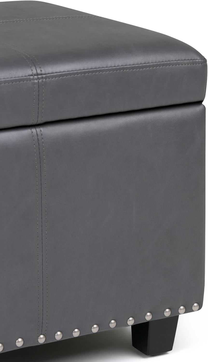 Stone Gray Faux Leather Rectangular Storage Ottoman Bench