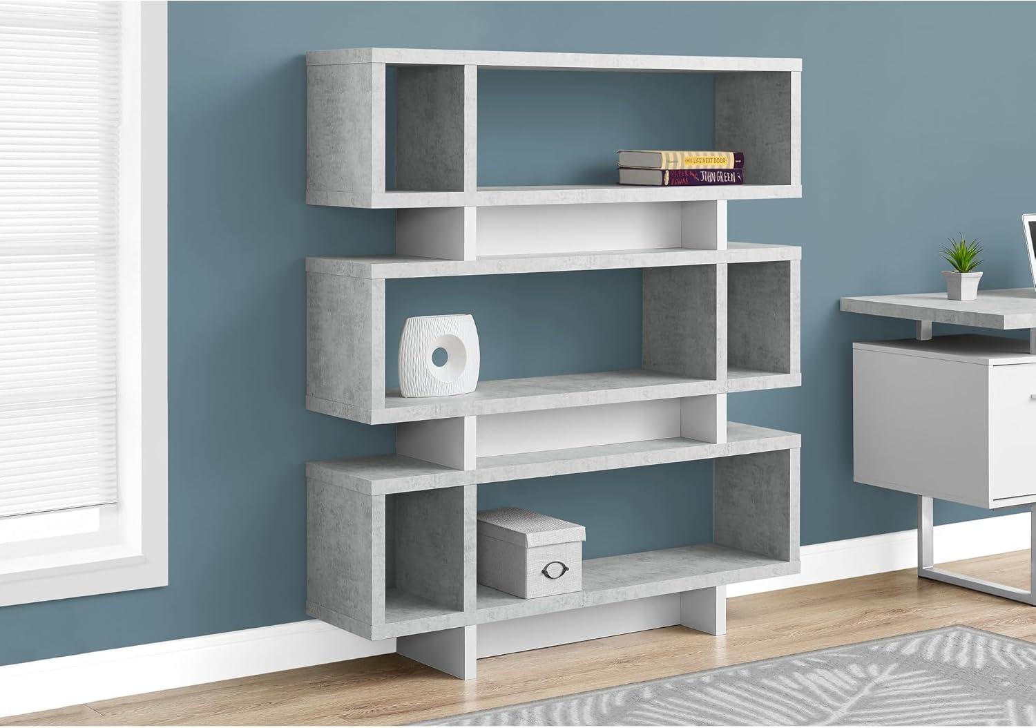 Monarch Specialties Bookshelf, Etagere, 4 Tier, 55"H, Office, Bedroom, Grey And White Laminate