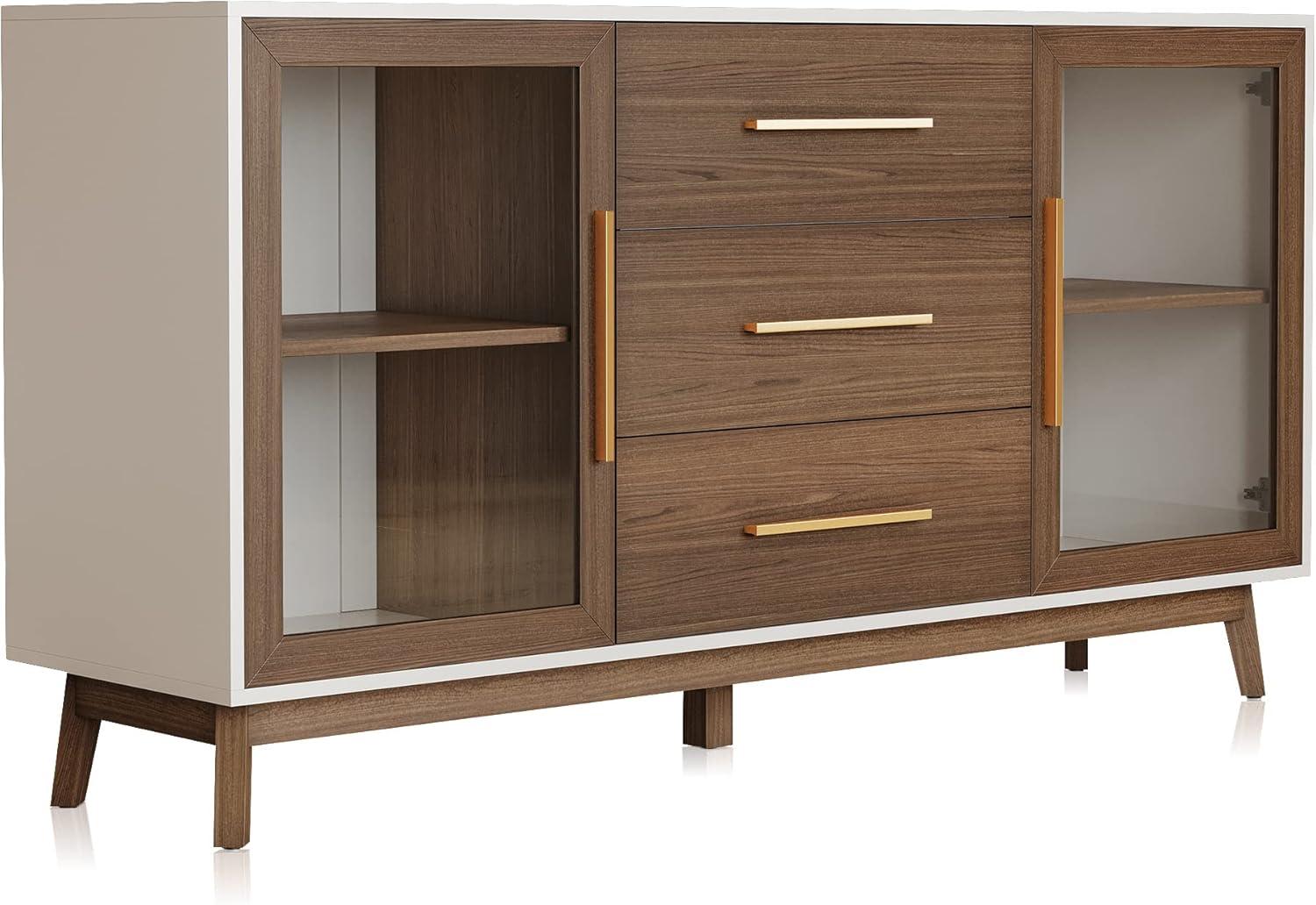 Troy 60" Brown and White Sideboard with Glass Doors