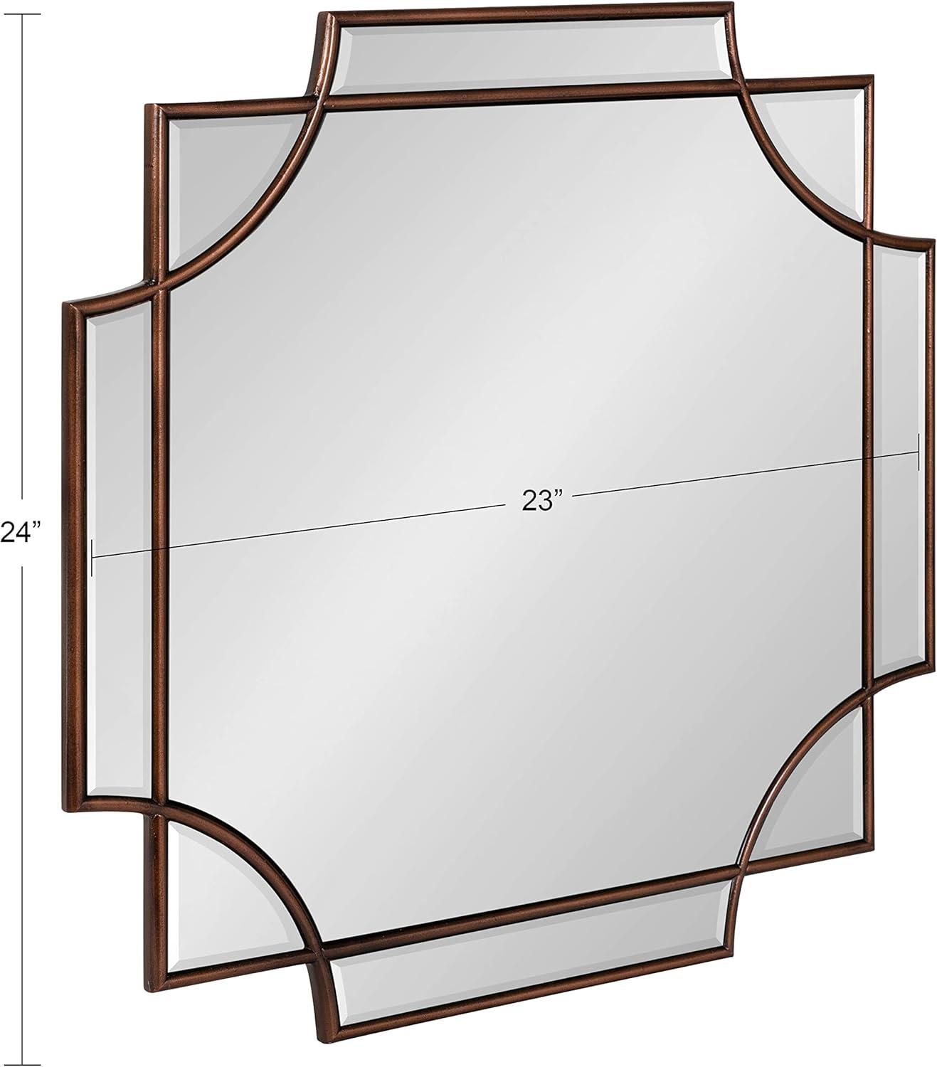 Kate and Laurel Minuette Traditional Square Mirror, 24 x 24, Bronze, Decorative Farmhouse Mirror with Elegant Scalloped Interlocking Geometry With Slim Profile