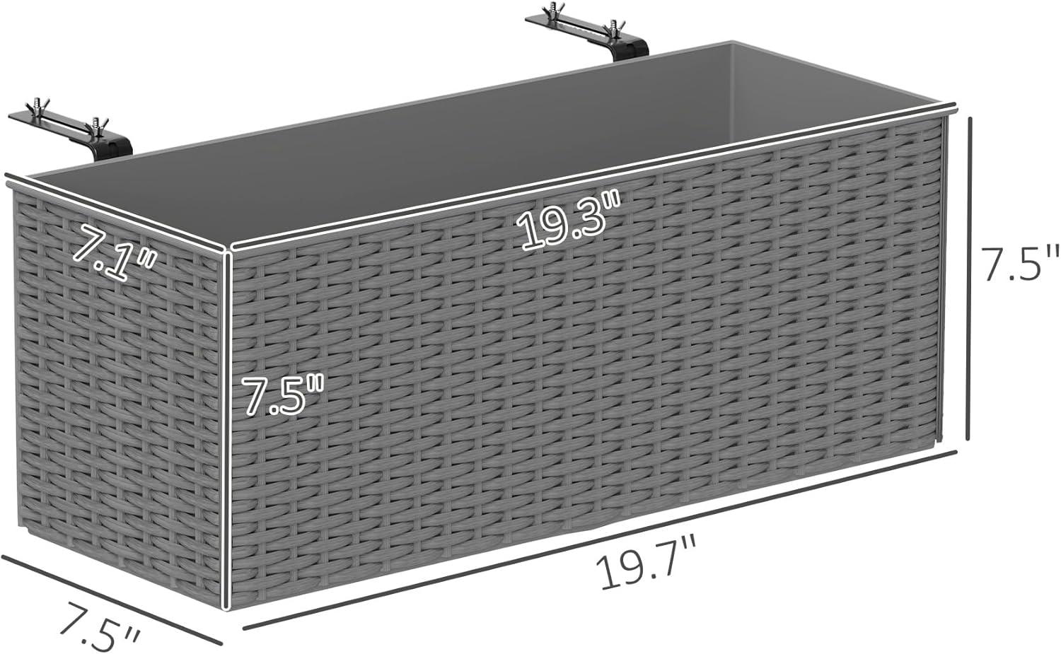 Outsunny Railing Planter Box (2 Pack, 20 Inch), Hanging Flower Pots with Hooks, Drainage Holes for Fence, Balcony, Garden, Patio, Rattan Look, Black