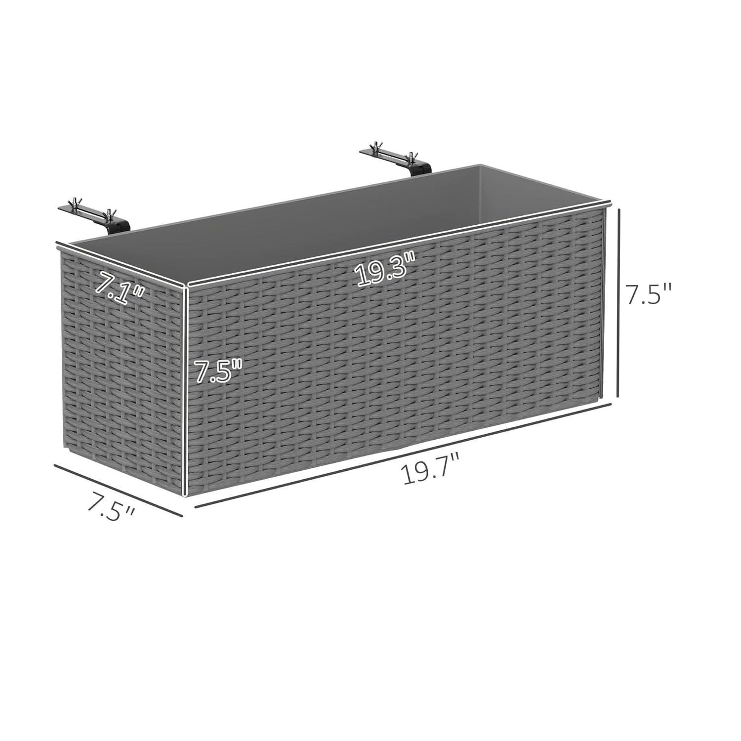 Outsunny Railing Planter Box (2 Pack, 20 Inch), Hanging Flower Pots with Hooks, Drainage Holes for Fence, Balcony, Garden, Patio, Rattan Look, Black
