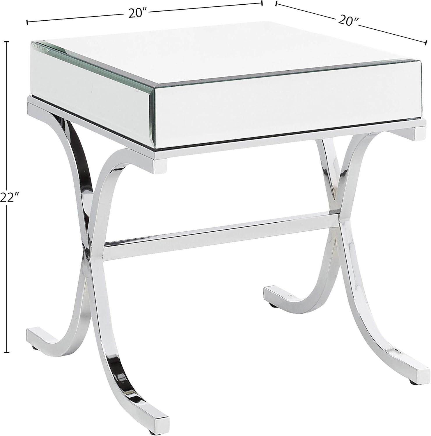 Hillbrand Mirrored Glass Top Cross Legs End Table