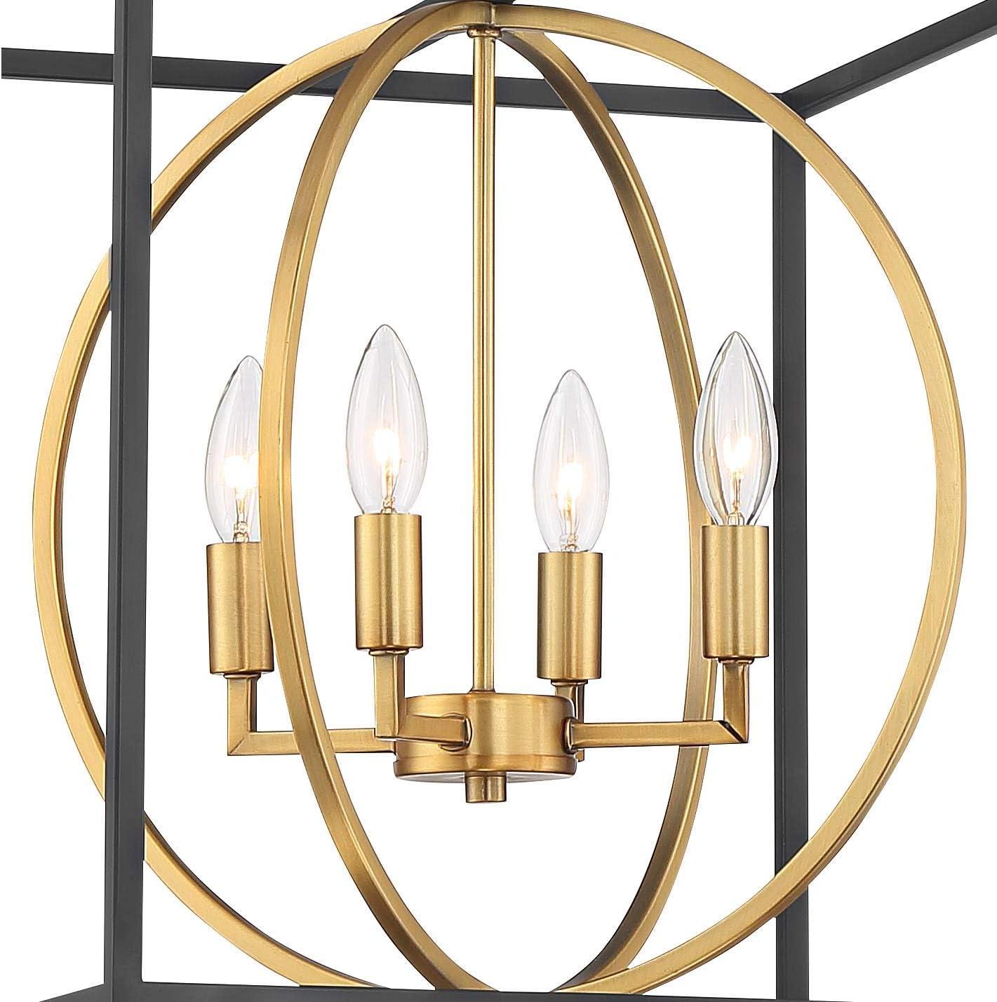 Modern Black and Warm Brass Cage Pendant Light 19"x20"