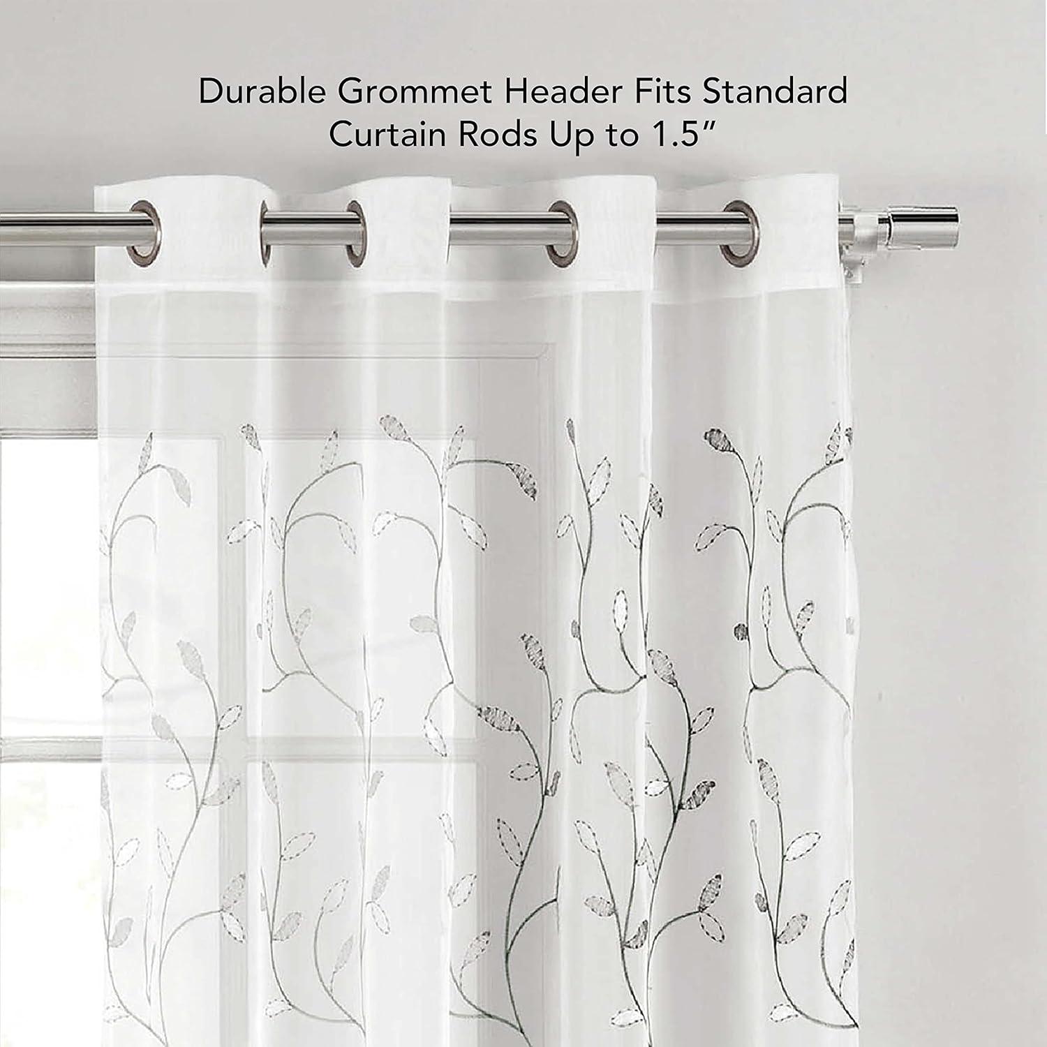 Grommet Curtain Panel, Embroidered Sheer Extra-Wide, Silver 54" x 84"