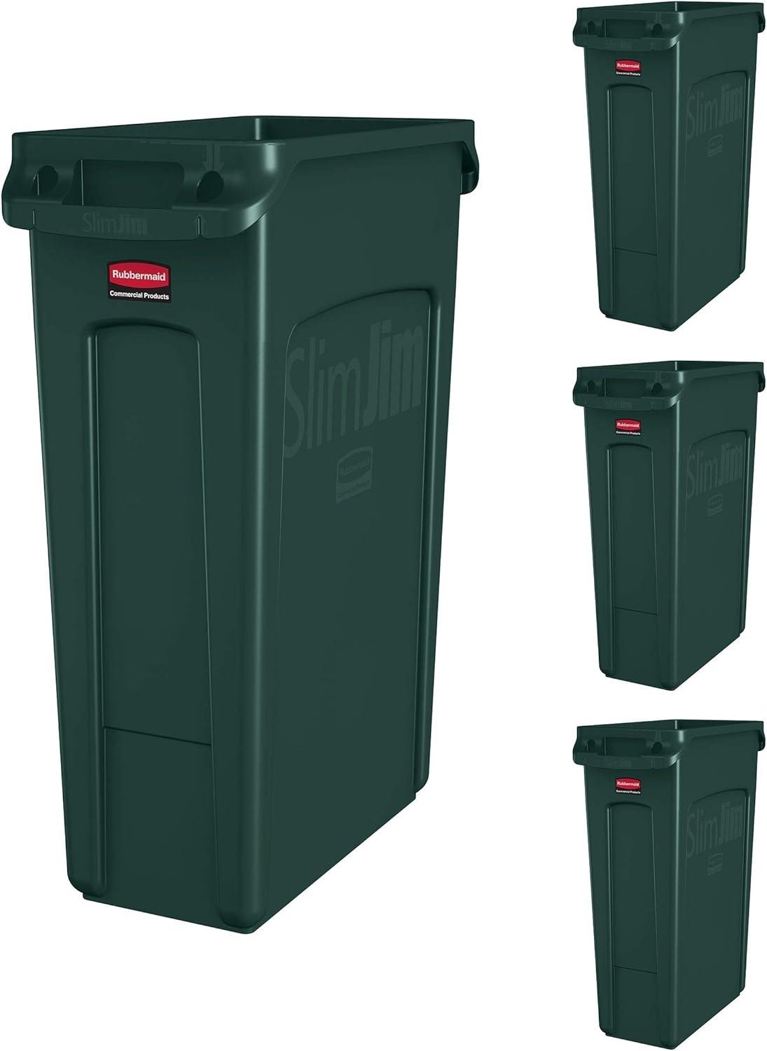 Dark Green Rectangular Plastic Commercial Trash Can Set