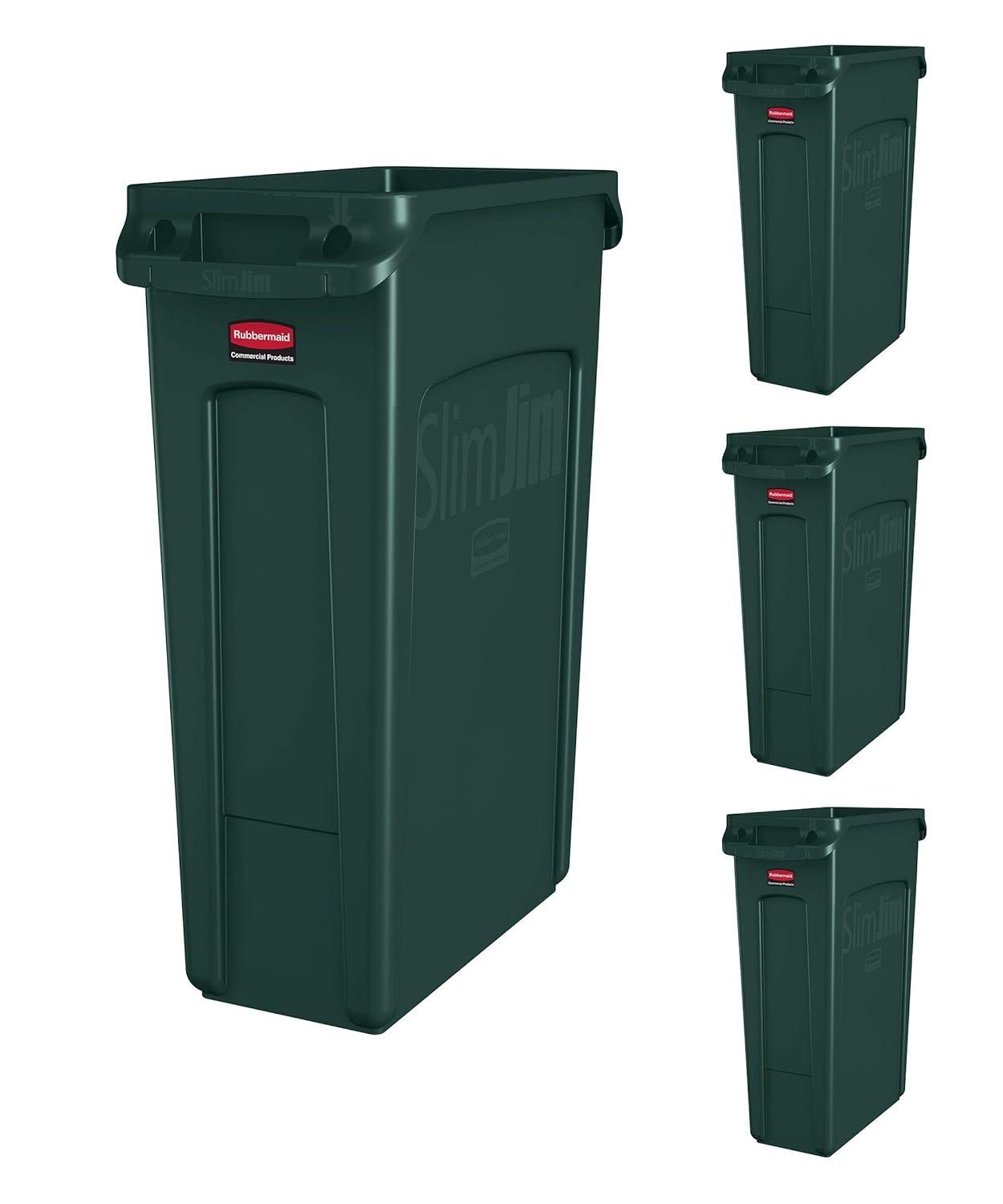 Dark Green Rectangular Plastic Commercial Trash Can Set