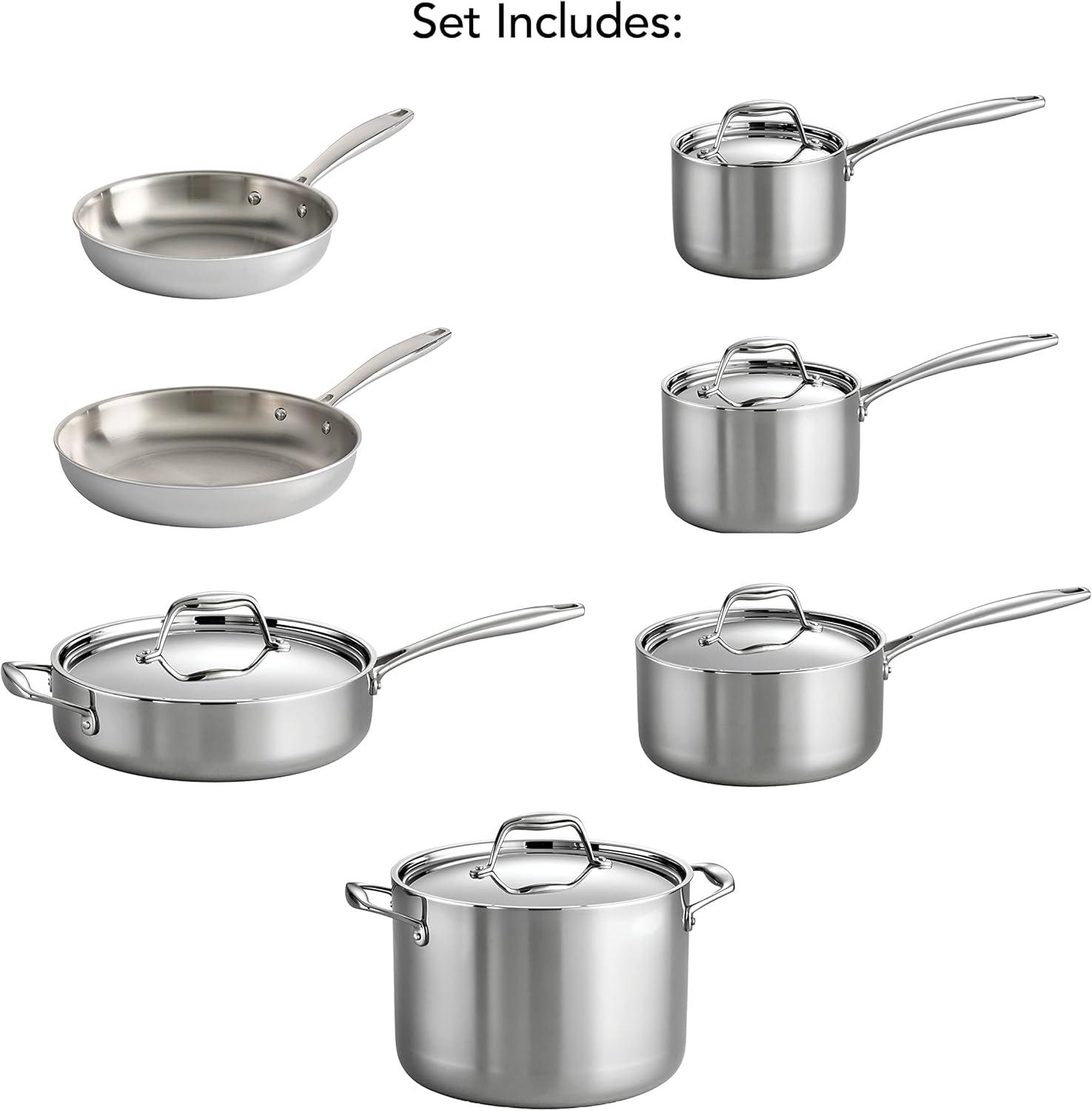 Tri-Ply Stainless Steel 12-Piece Cookware Set with Lids