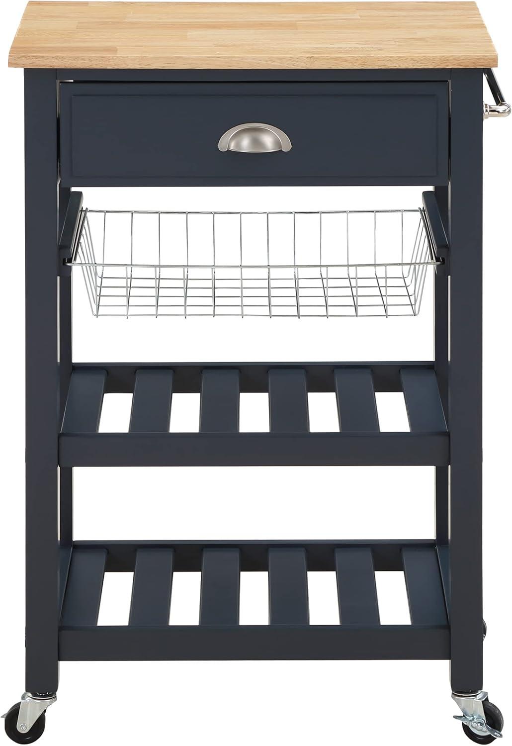 Hampton Engineered Wood Kitchen Cart With Wood Top and Blue Stone Base