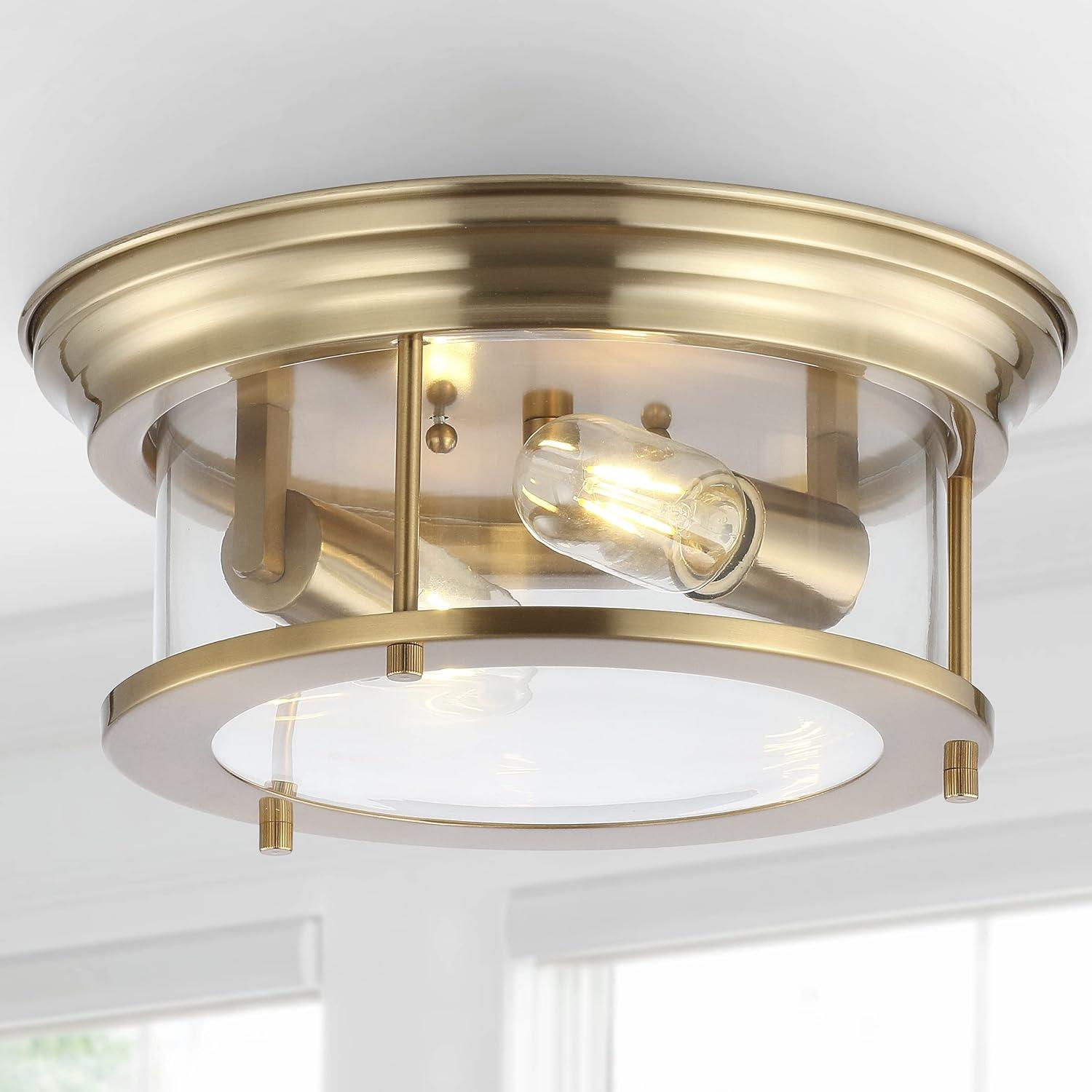 JONATHAN Y Lauren 2-Light Metal/Glass LED Flush Mount