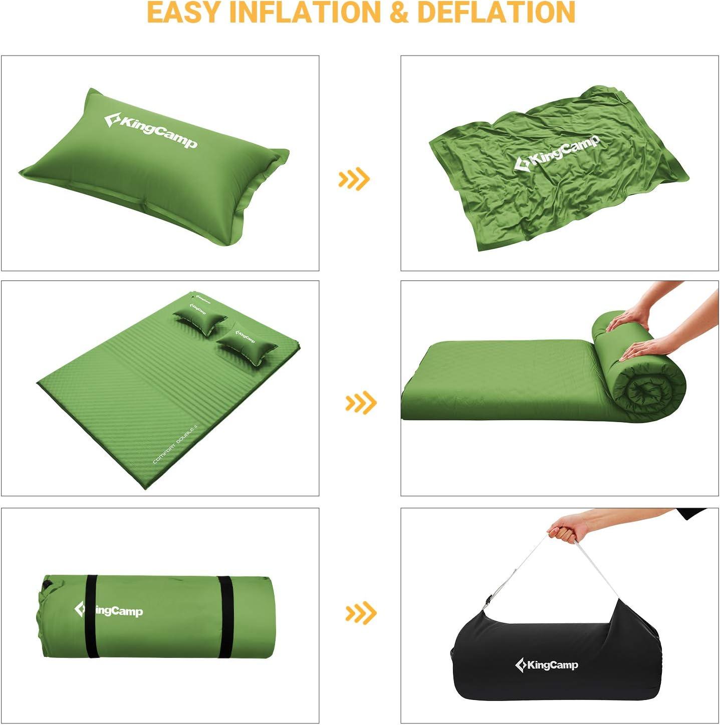 KingCamp Double Self Inflating Camping Sleeping Pad Mat with 2 Pillows