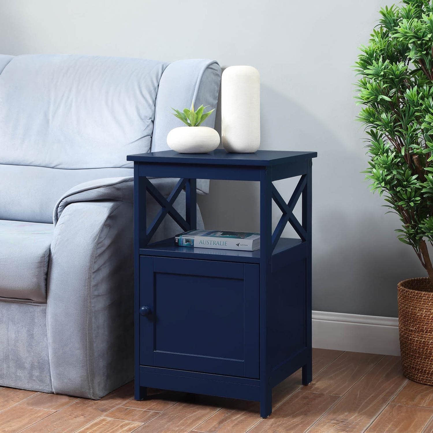 Cobalt Blue Oxford Square End Table with Cabinet Storage