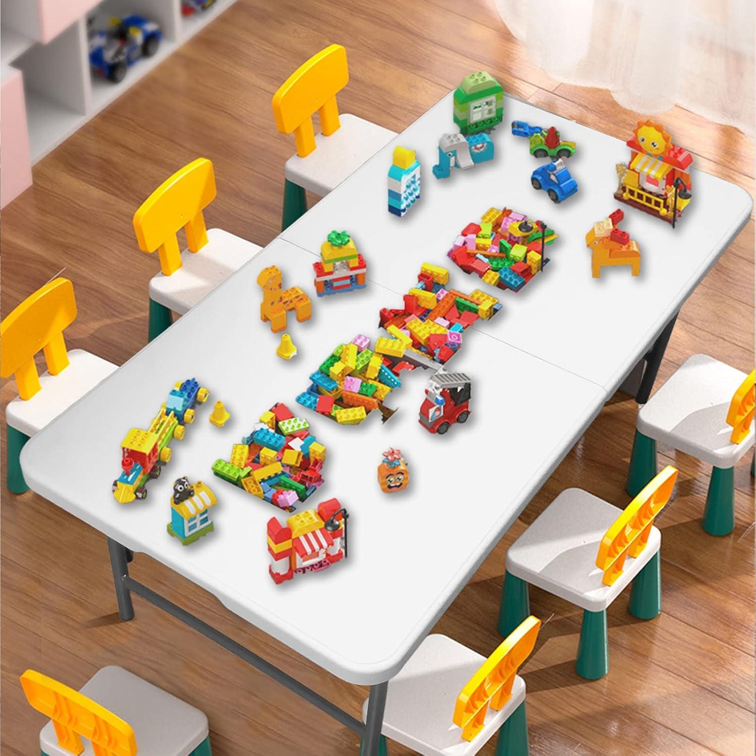 4 ft Portable Folding Table, Idustrial Heavy-Duty Foldable Table, HDPE Plastic Table, with Carrying Handle, Locks, Stright Legs for Indoor & Outdoor Party, Barbeque, Camping, Board Games - White