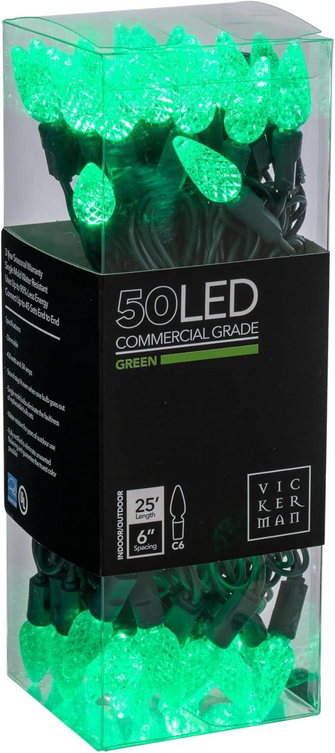 Vickerman 50 Green C6 LED Light on Green Wire, 25' Christmas Single Mold Light Strand