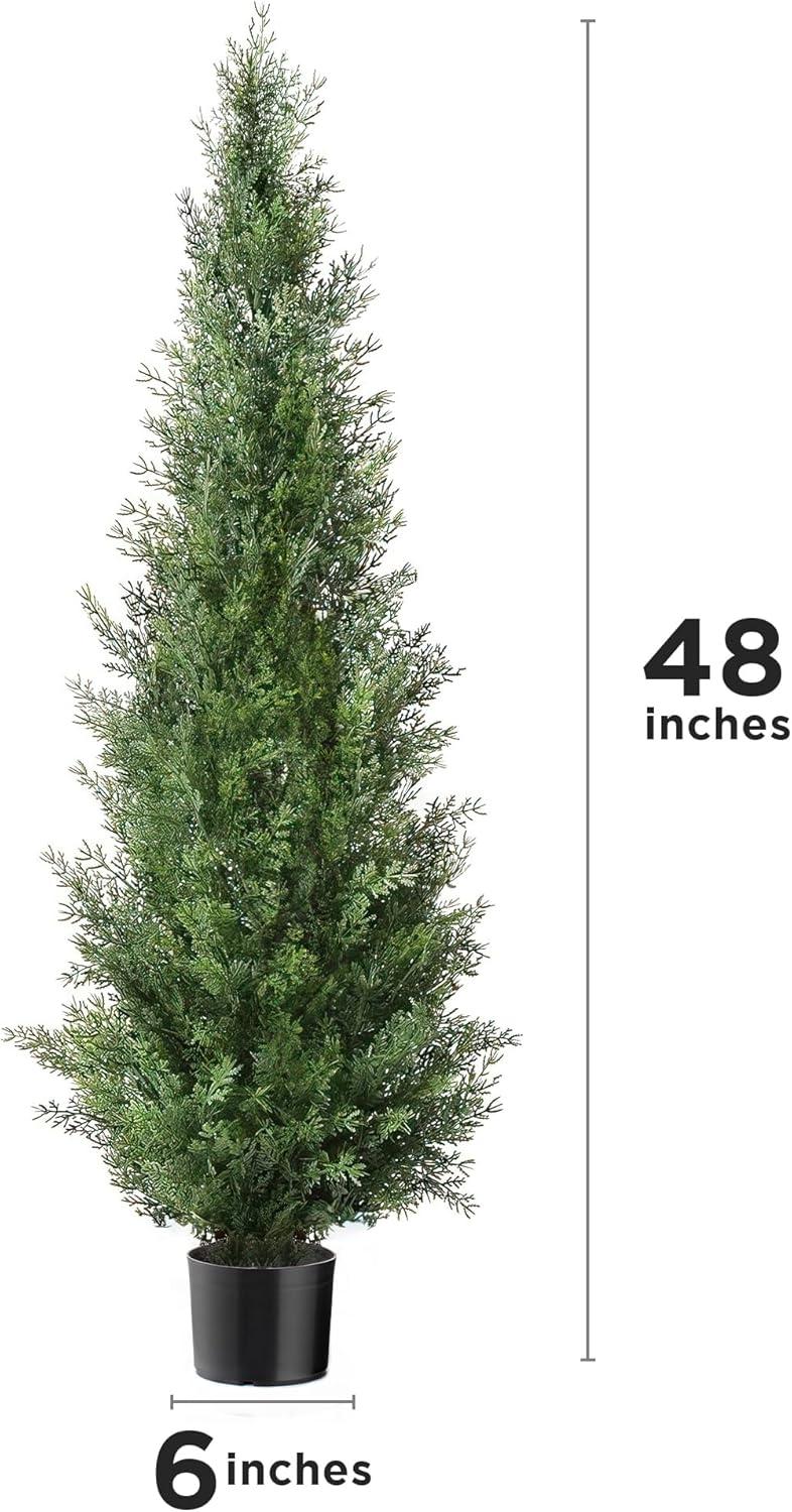 Artificial Cedar Tree 4Ft Outdoor Artificial Topiary Cedar Plants Fake Tree UV Rated Potted Tree for Porch Decor Faux Pine Tree for Perfect Housewarming Gift 1 Pack