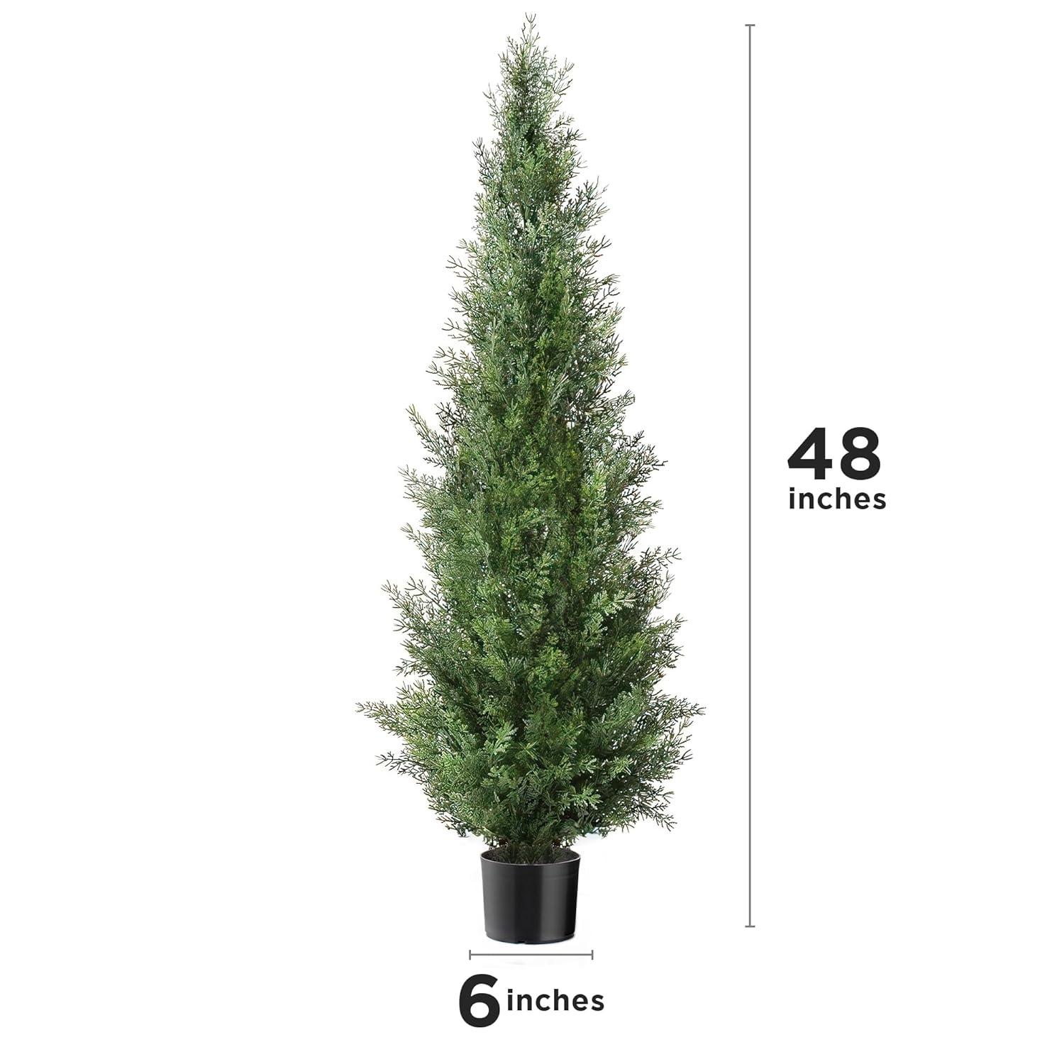 Artificial Cedar Tree 4Ft Outdoor Artificial Topiary Cedar Plants Fake Tree UV Rated Potted Tree for Porch Decor Faux Pine Tree for Perfect Housewarming Gift 1 Pack