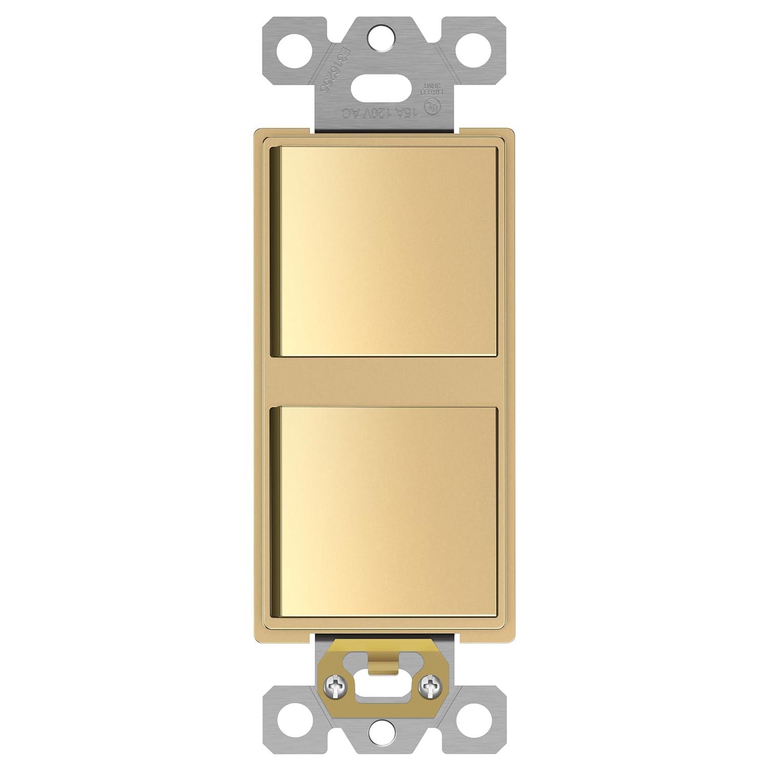 Elegant Gold Double Paddle Rocker Light Switch, Single Pole