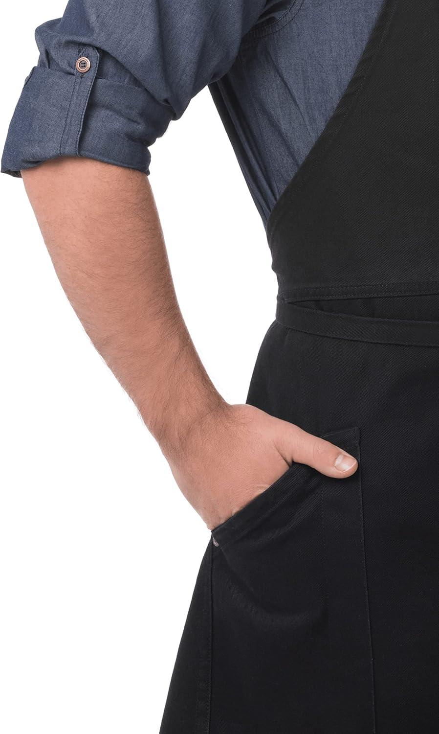 Men's Jet Black Cotton Chef Bib Apron with Suspenders