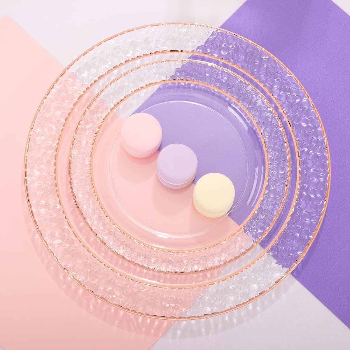 Ciaell 150PCS Rose Gold Plastic Plates – Disposable Plates with Rose Gold Plastic Silverware include 50Plates, 25Forks, 25Knives, 25Spoons, 25Cups for Wedding & Party