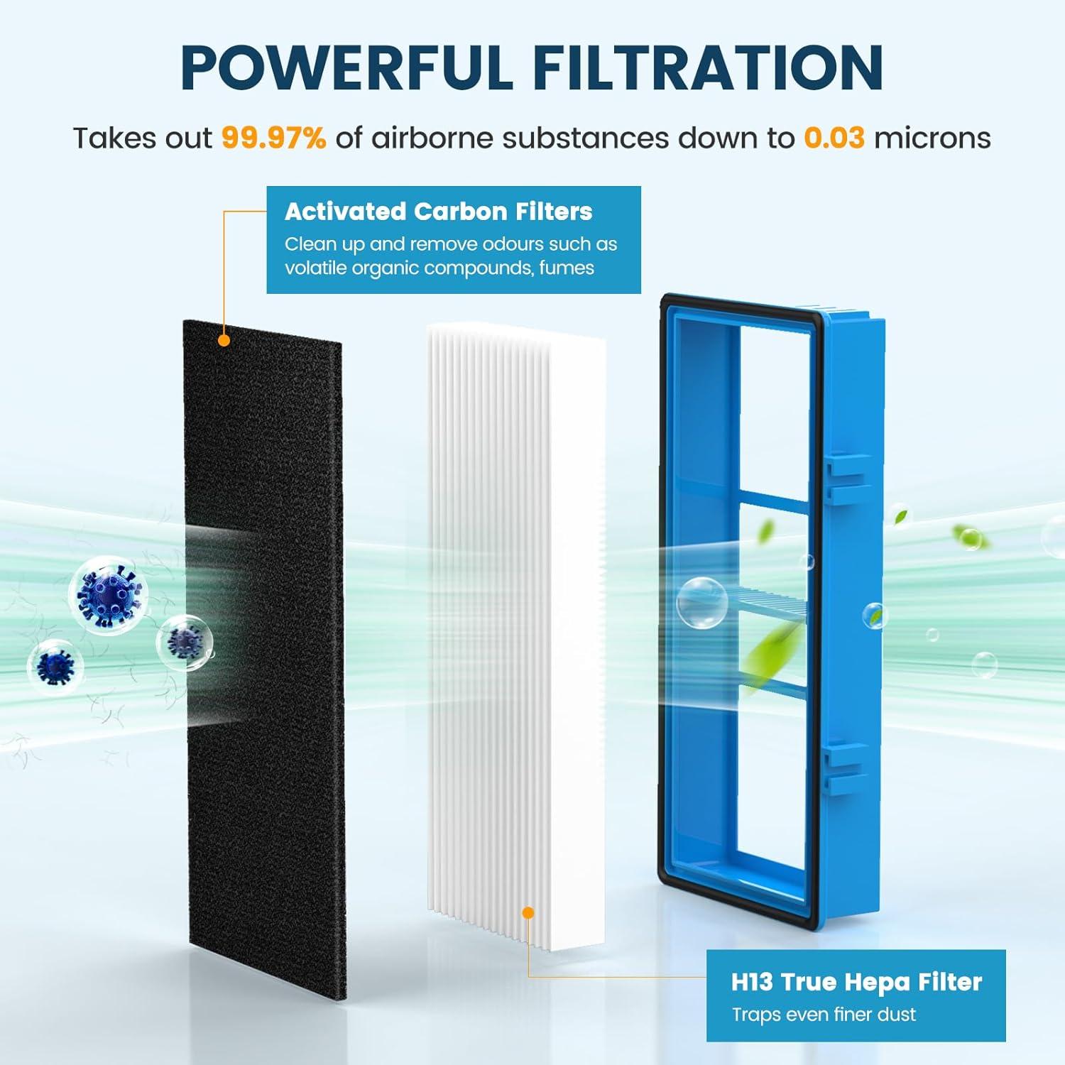 2 HEPA Filters + 4 Carbon Booster Filters HAPF30AT Filter and High Density Carbon Filter For Holmes Air Purifier HAP9422