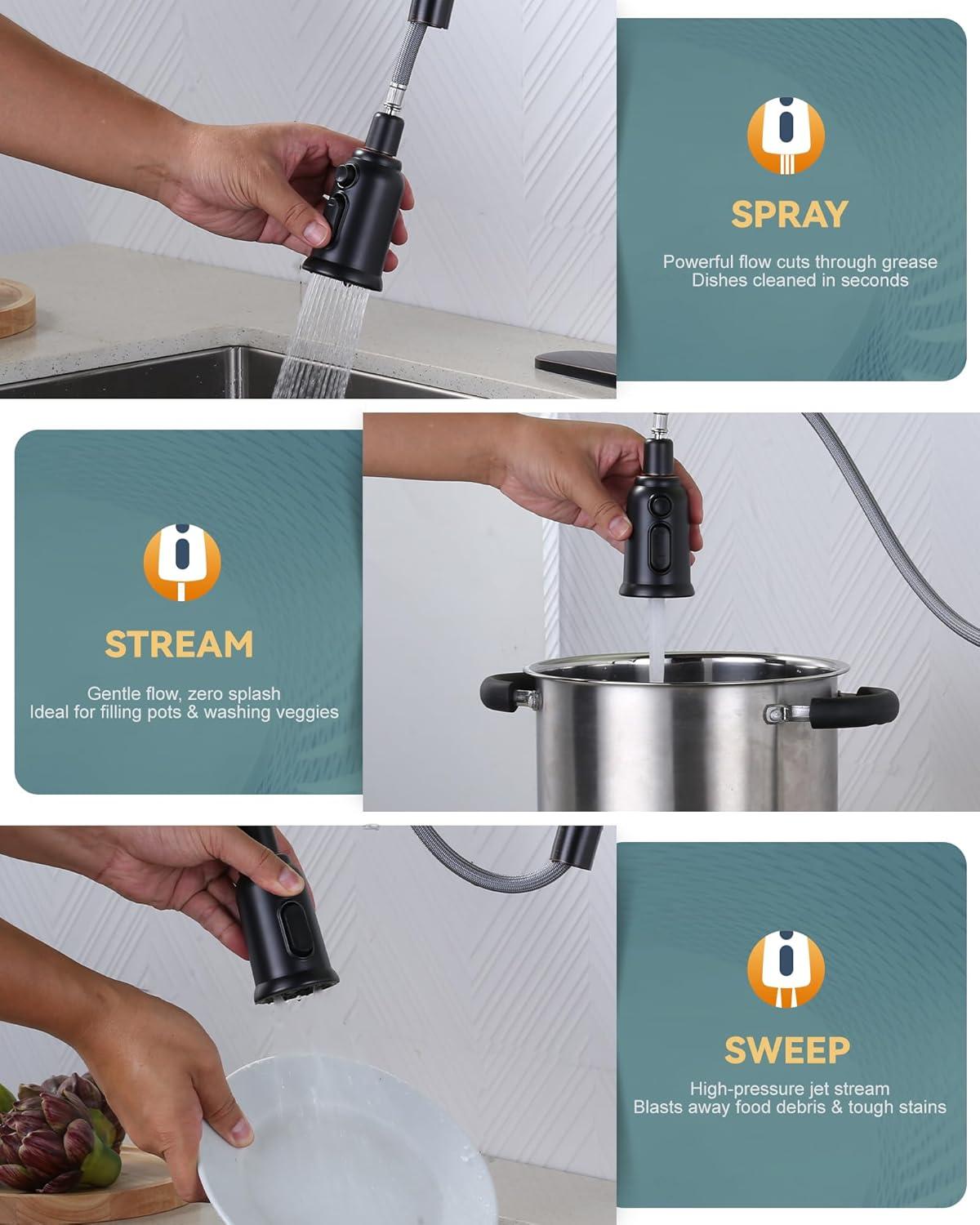 WOWOW WOWOW Pull Down Kitchen Faucet with Soap Dispenser 2310101RB-S