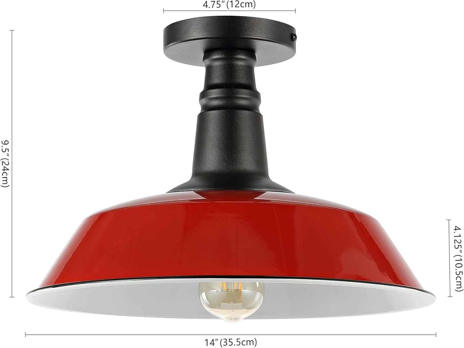 Camila 14" 1-Light Classic Industrial Indoor/Outdoor Iron LED Semi Flush Mount, Red/White