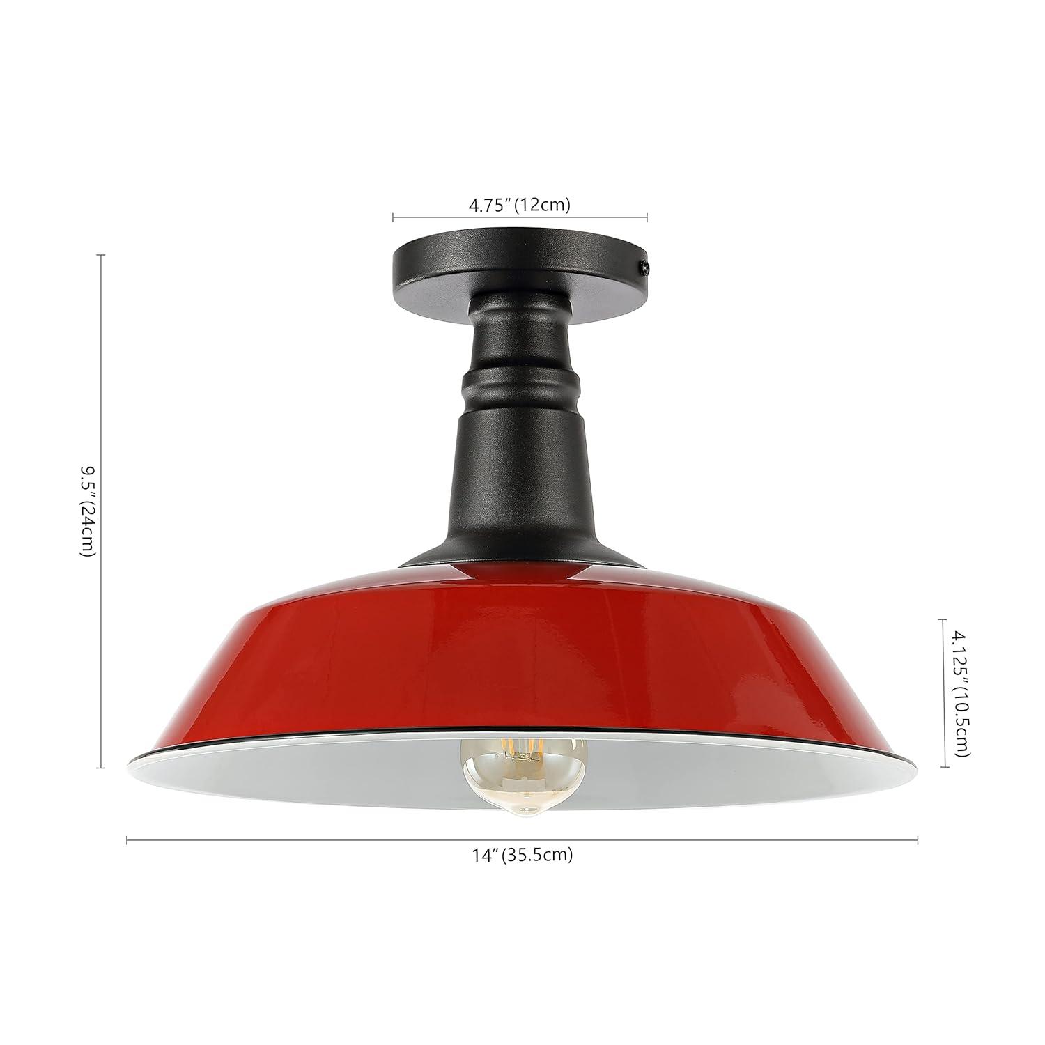 Camila 14" 1-Light Classic Industrial Indoor/Outdoor Iron LED Semi Flush Mount, Red/White