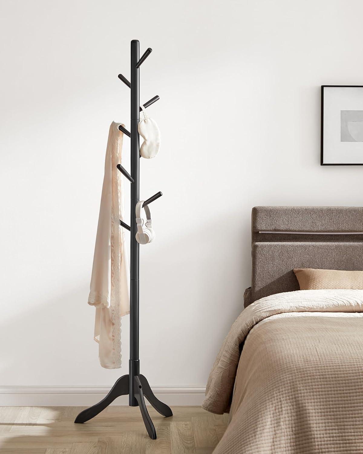 Coat Rack Free Standing, Coat Stand, Hall Coat Tree with 8 Hooks, Black