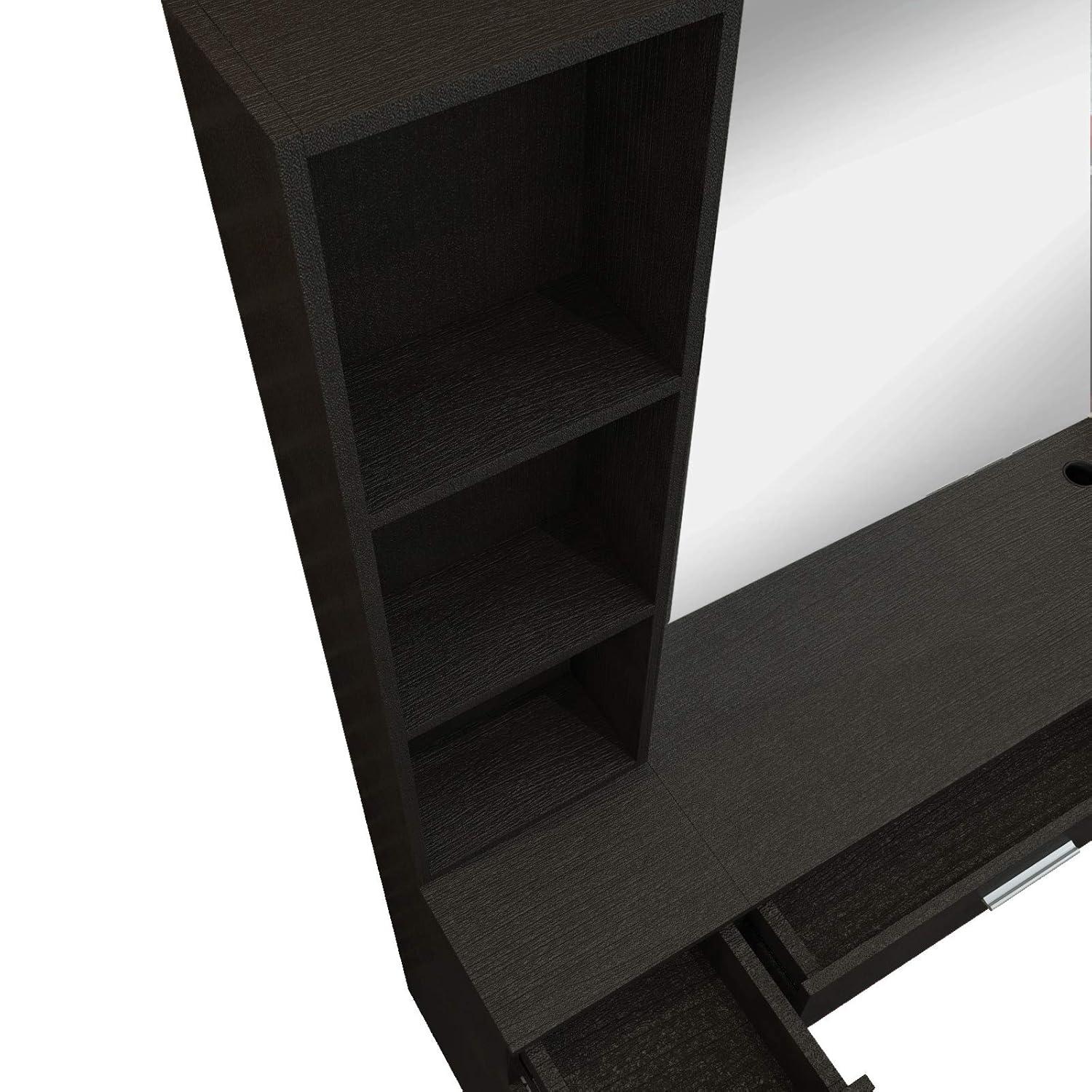 Artist Hand Wall Mount Salon Barber Station Styling Beauty Spa with Mirror, Left Shelf (Black)