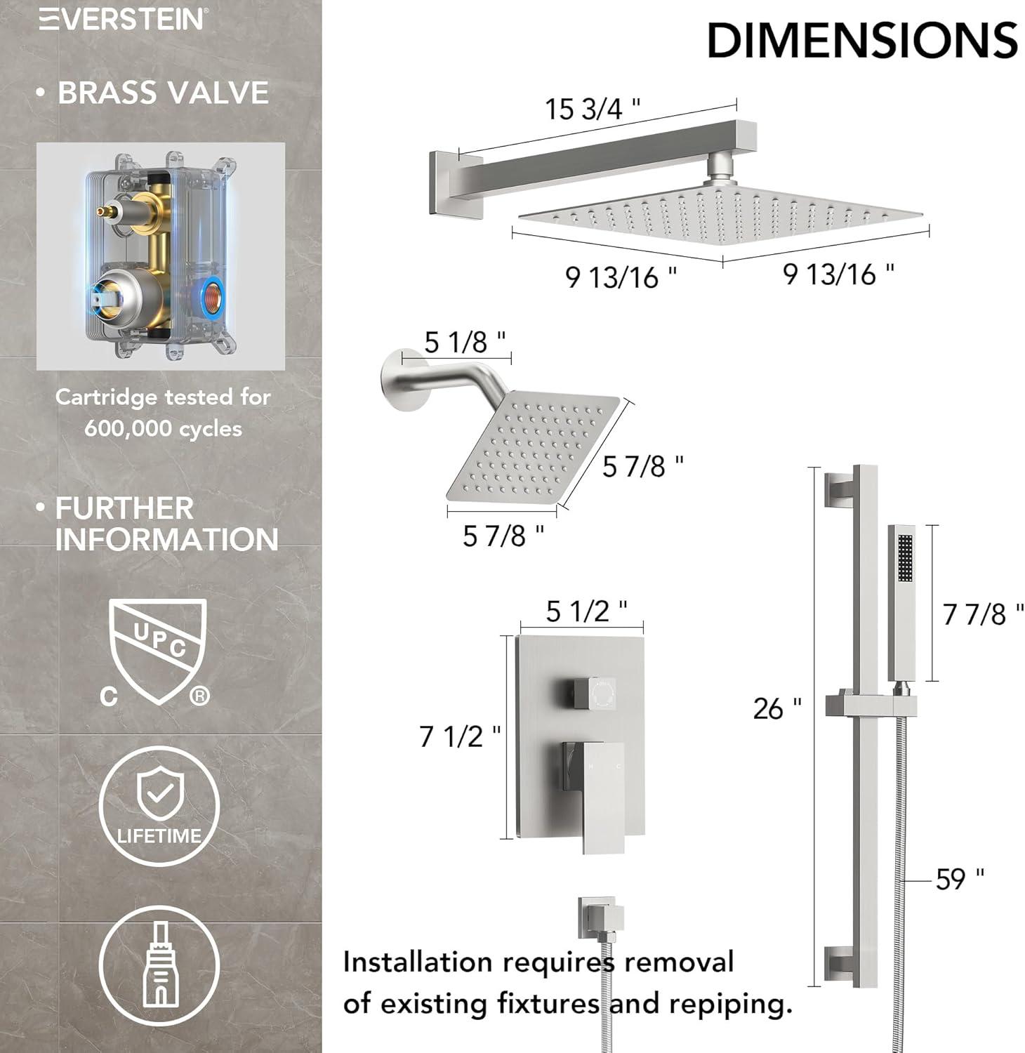 DualJetSpa Pressure-Balanced Shower System, Dual Wall Mount Showerheads with Slide Bar Handheld Spray