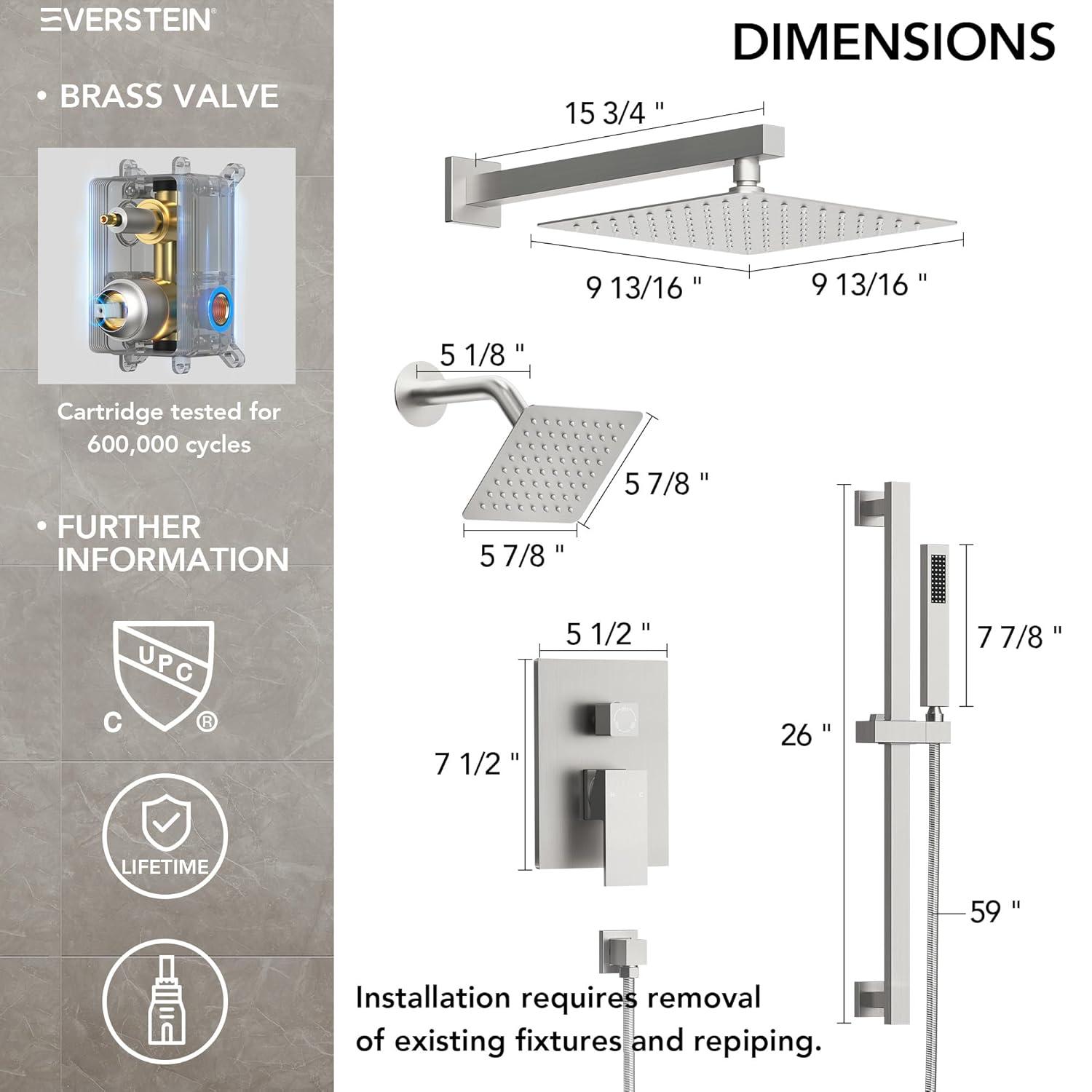 DualJetSpa Pressure-Balanced Shower System, Dual Wall Mount Showerheads with Slide Bar Handheld Spray