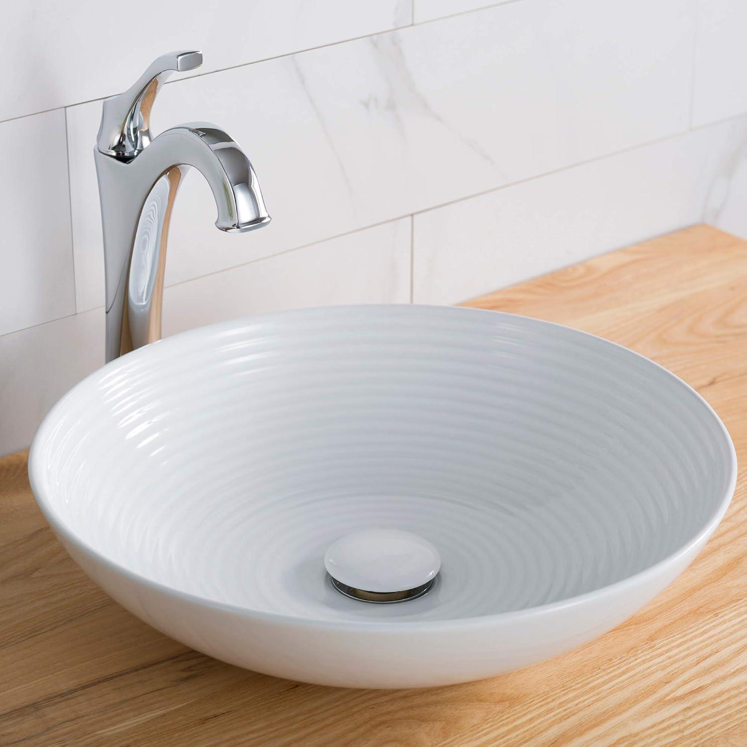 Viva Round White Ceramic Vessel Sink with Pop-Up Drain