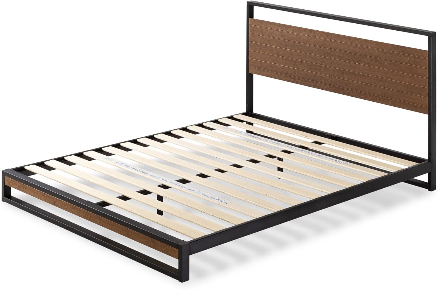 ZINUS Suzanne 37 Inch Bamboo and Metal Platform Bed Frame / Solid Steel Construction / No Box Spring Needed / Wood Slat Support / Easy Assembly, Chestnut Brown, Full Chestnut Brown Full Bed Frame 37 Inch