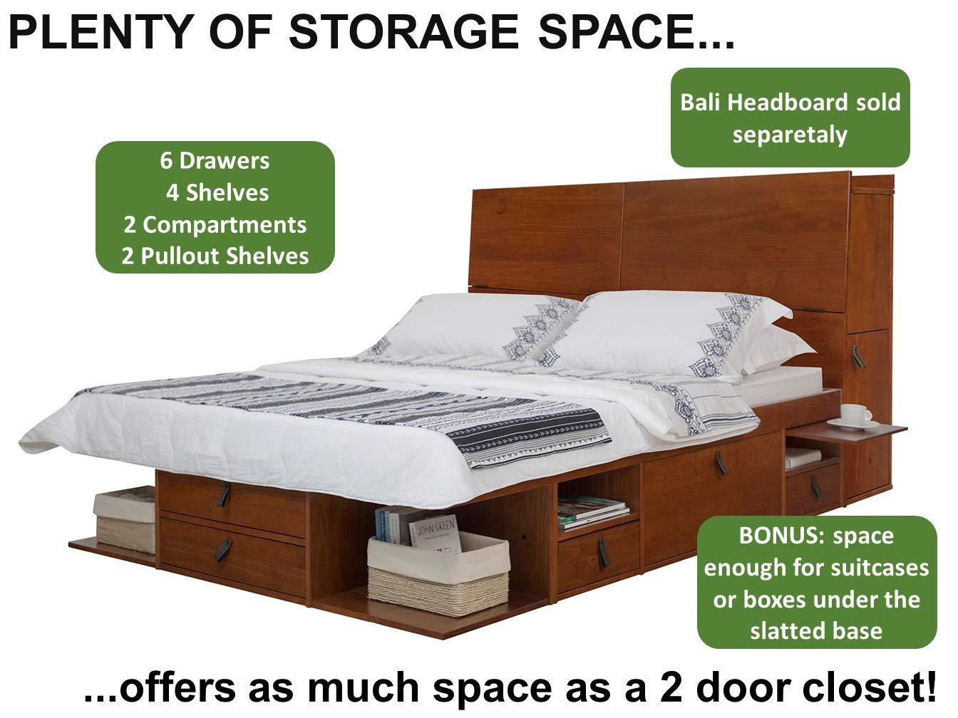 Memomad Bali Storage Platform Sturdy Modern Bed Frame with Drawers & More (Full Size, Caramel Brown Wood)