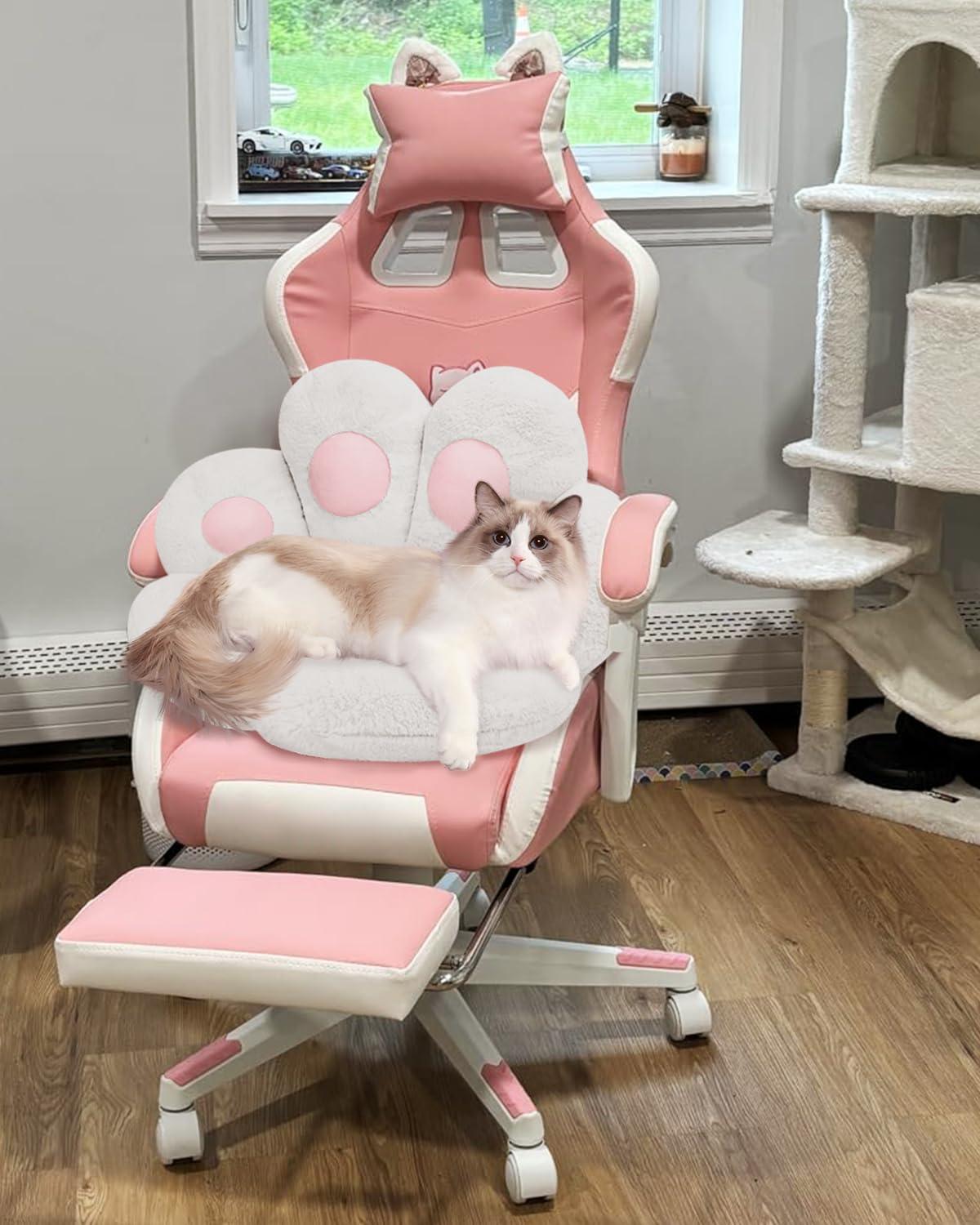 MOONBEEKI Cat Paw Cushion Chair Comfy Kawaii Plush Seat Cushions Shape Lazy Pillow for Gamer Chair 28"x 24" Cozy Floor Cute Seat Kawaii for Girl Worker Gift, Dining Room Bedroom Decorate White