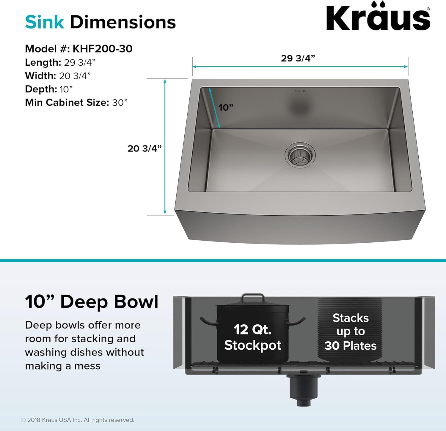 KRAUS Standart Pro Apron Front Farmhouse 16 Gauge Single Bowl Stainless Steel Kitchen Sink