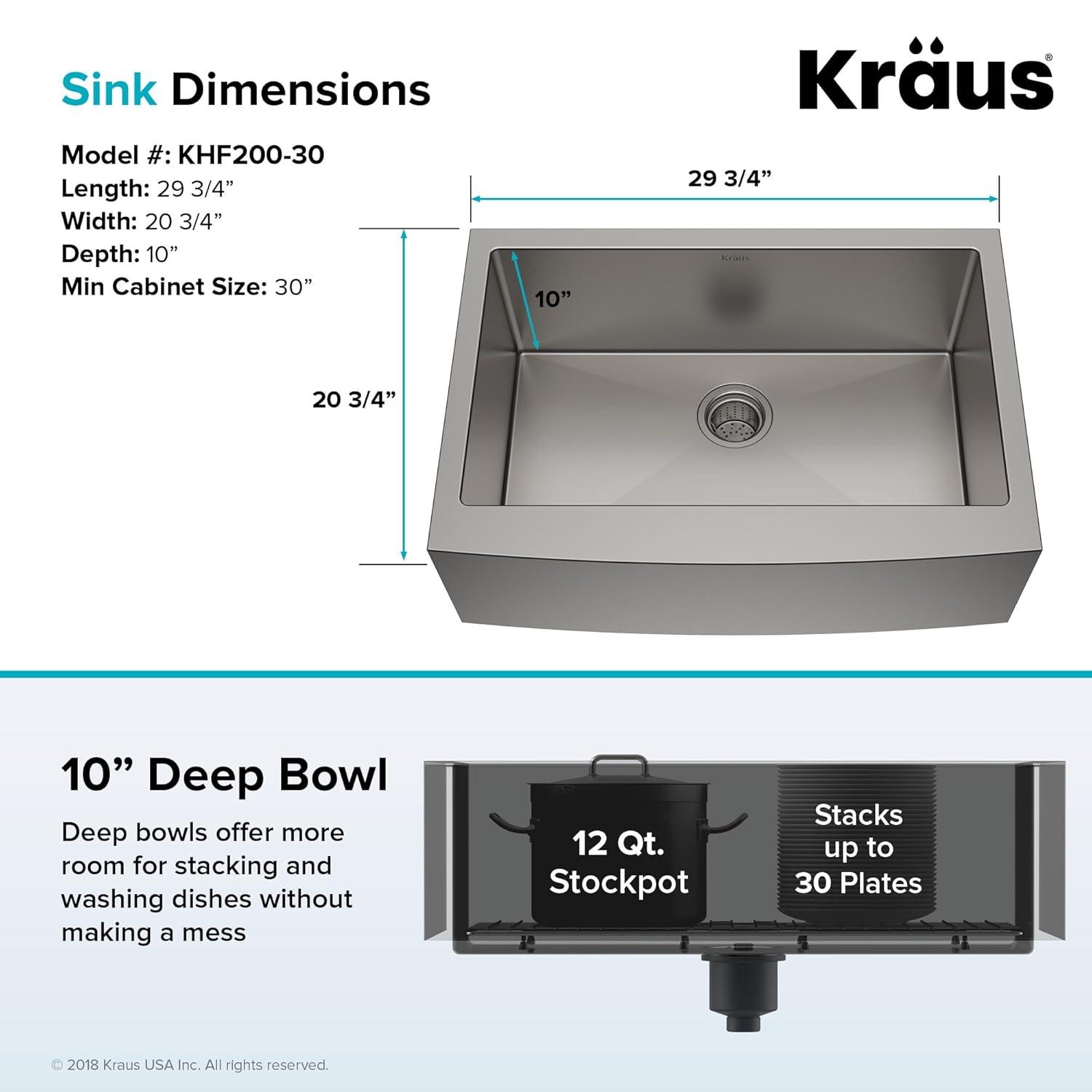 KRAUS Standart Pro Apron Front Farmhouse 16 Gauge Single Bowl Stainless Steel Kitchen Sink