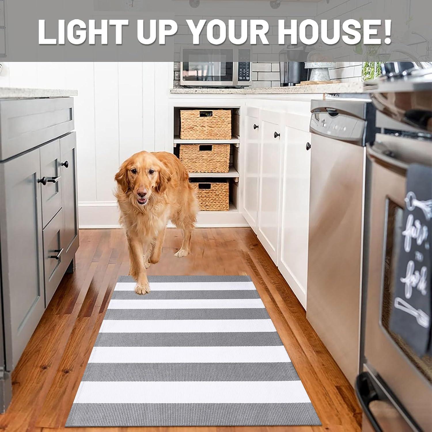 IOHOUZE Navy and White Striped Rug 2'x3' Front Door Rugs, Small Washable Area Rug for Front Porch, Spring Summer Doormats Outdoor Indoor, Cotton Rugs for Entryway Porch Entrance
