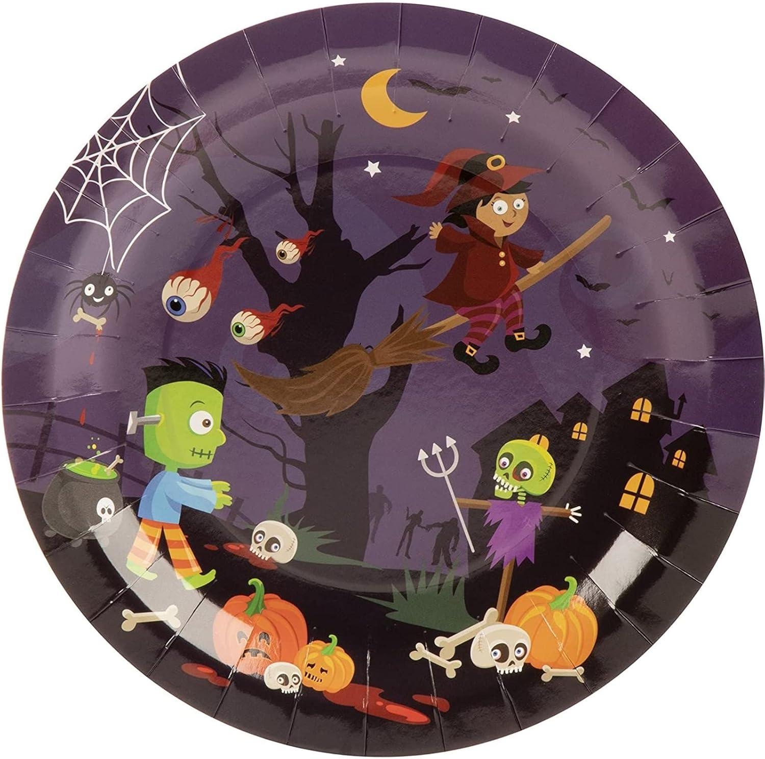 Blue Panda 144 Piece Spooky Halloween Disposable Party Supplies Serves 24 - Plates, Napkins, Cups & Cutlery