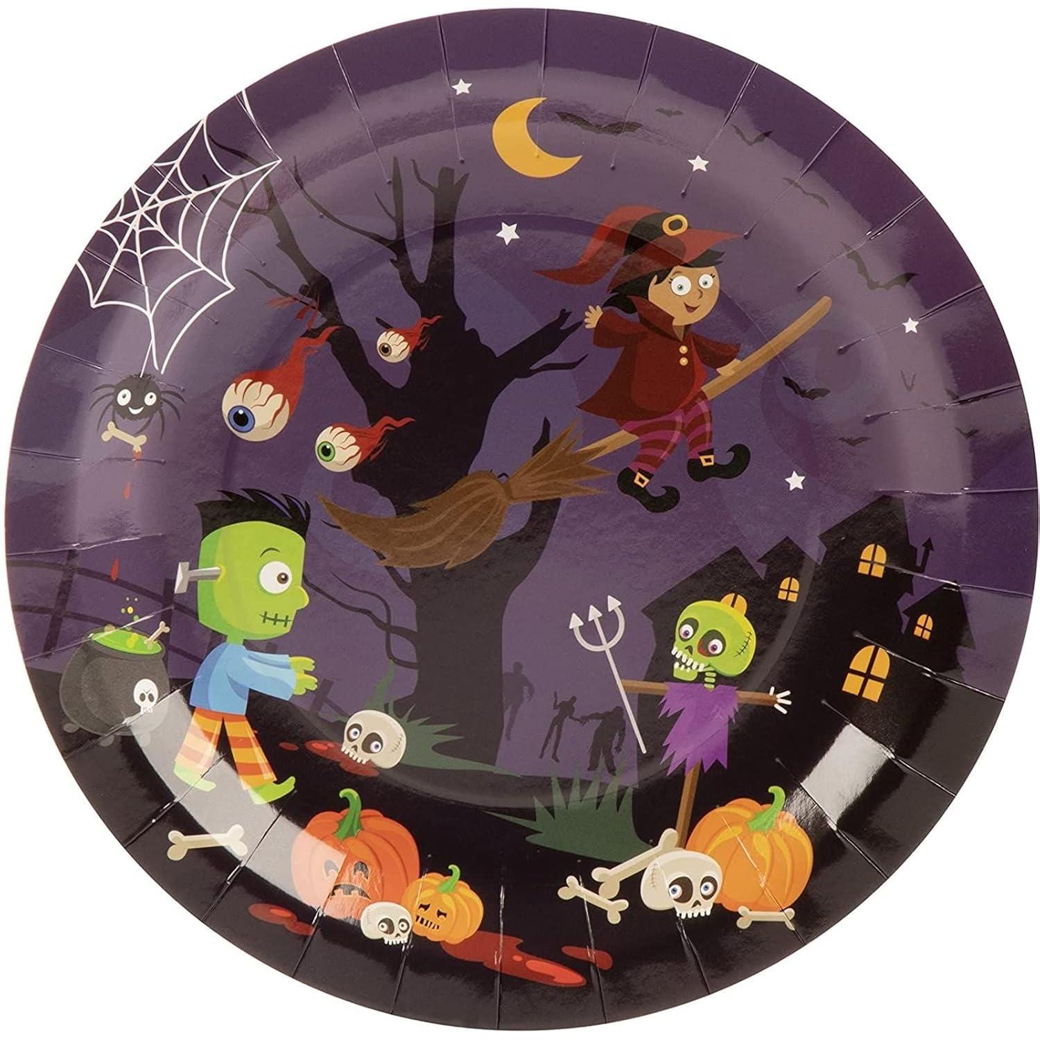 Blue Panda 144 Piece Spooky Halloween Disposable Party Supplies Serves 24 - Plates, Napkins, Cups & Cutlery