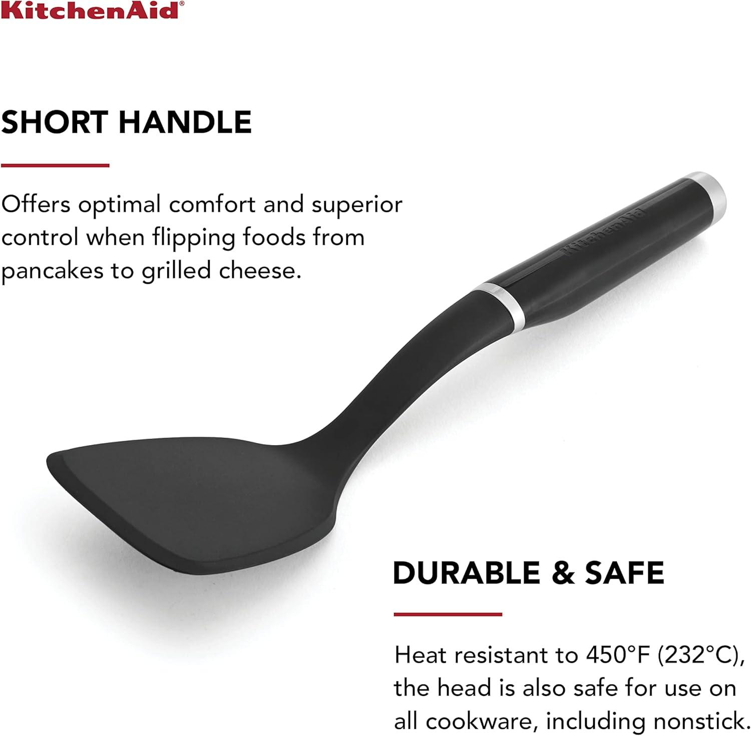 Black Short Handle Heat-Resistant Nylon Turner