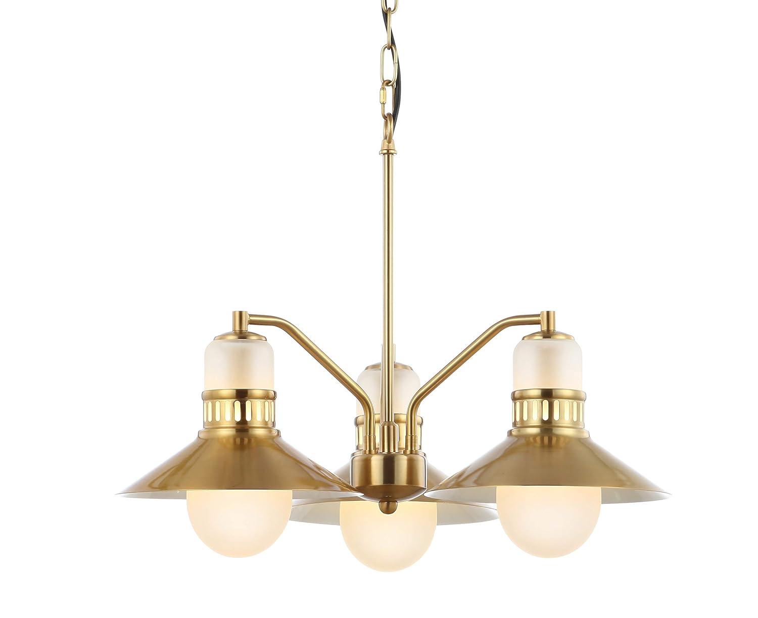 JONATHAN Y JYL6122A Colin 3-Light 22" Adjustable Iron/Glass Retro Hurricane LED Chandelier, Contemporary, Glam for living room, dinning room, bedroom, office Bulb Included, Brass Gold