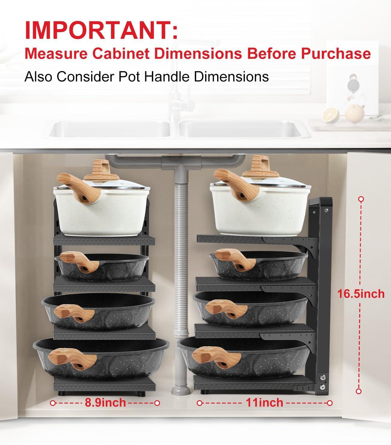 Prep & Savour Heavy Duty Pan Organizers For Cabinet & Counter 4 Tier Adjustable Pan & Pot Rack For Kitchen Cabinet Organizers And Storage