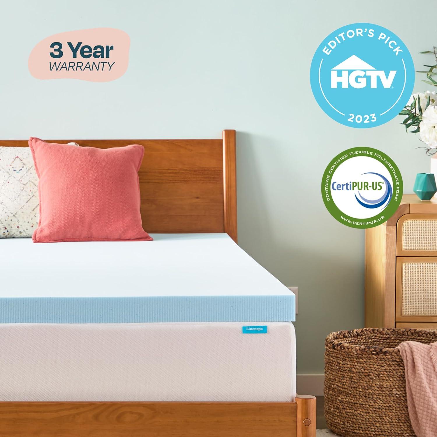 Queen Size Blue Gel Memory Foam Mattress Topper