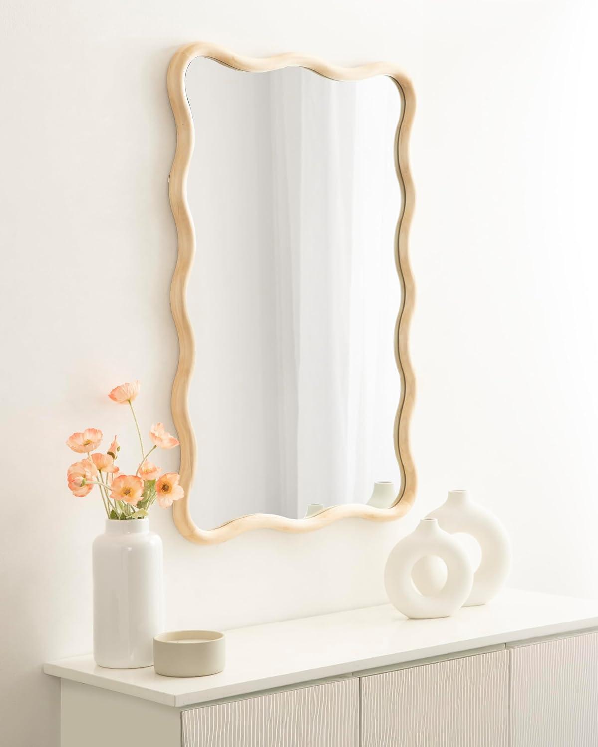 Kate & Laurel All Things Decor 24"x36" Talma Scalloped Rectangle Wall Mirror Natural