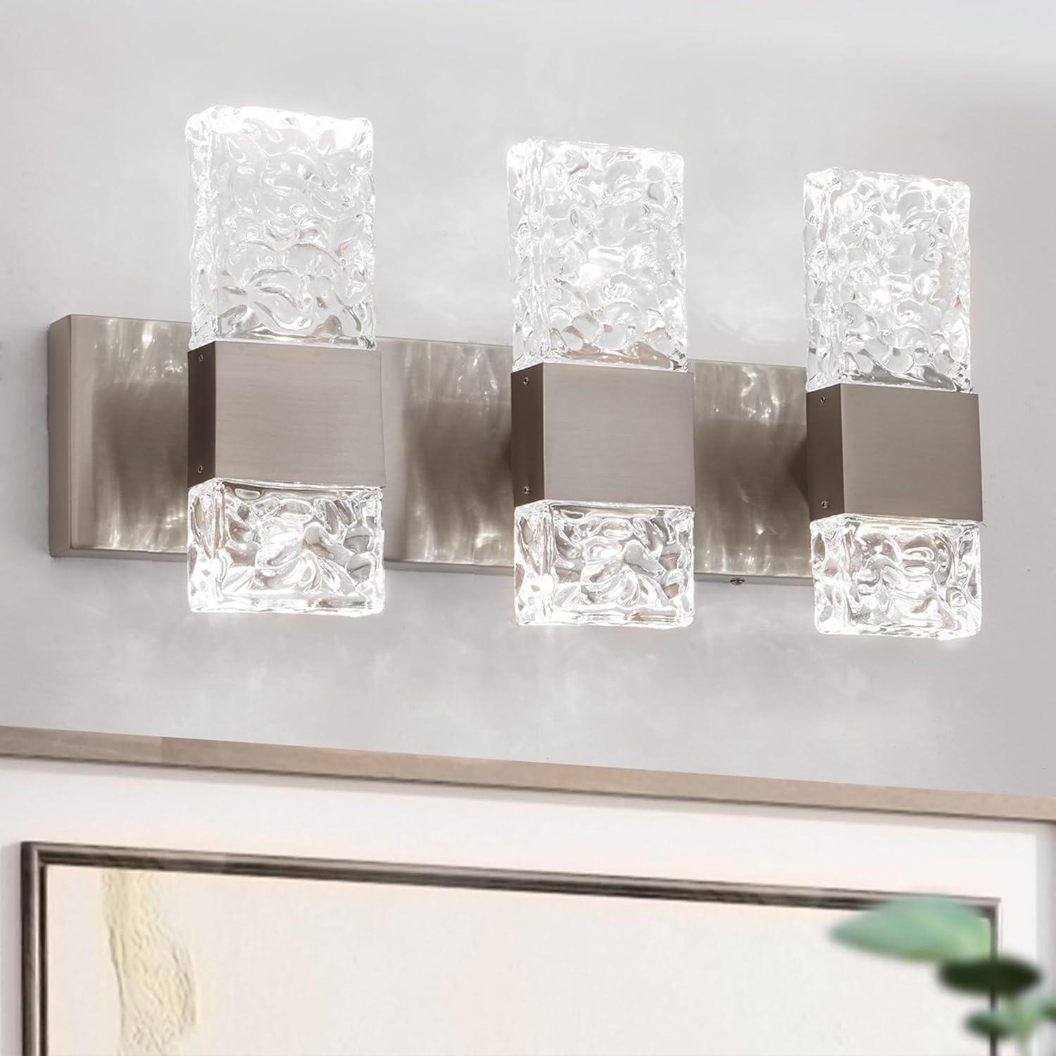 Modern Bathroom Vanity Light fixtures Over Mirror Brushed Nickel Crystal LED Bathroom Lighting fixtures 3 Lights 6000K